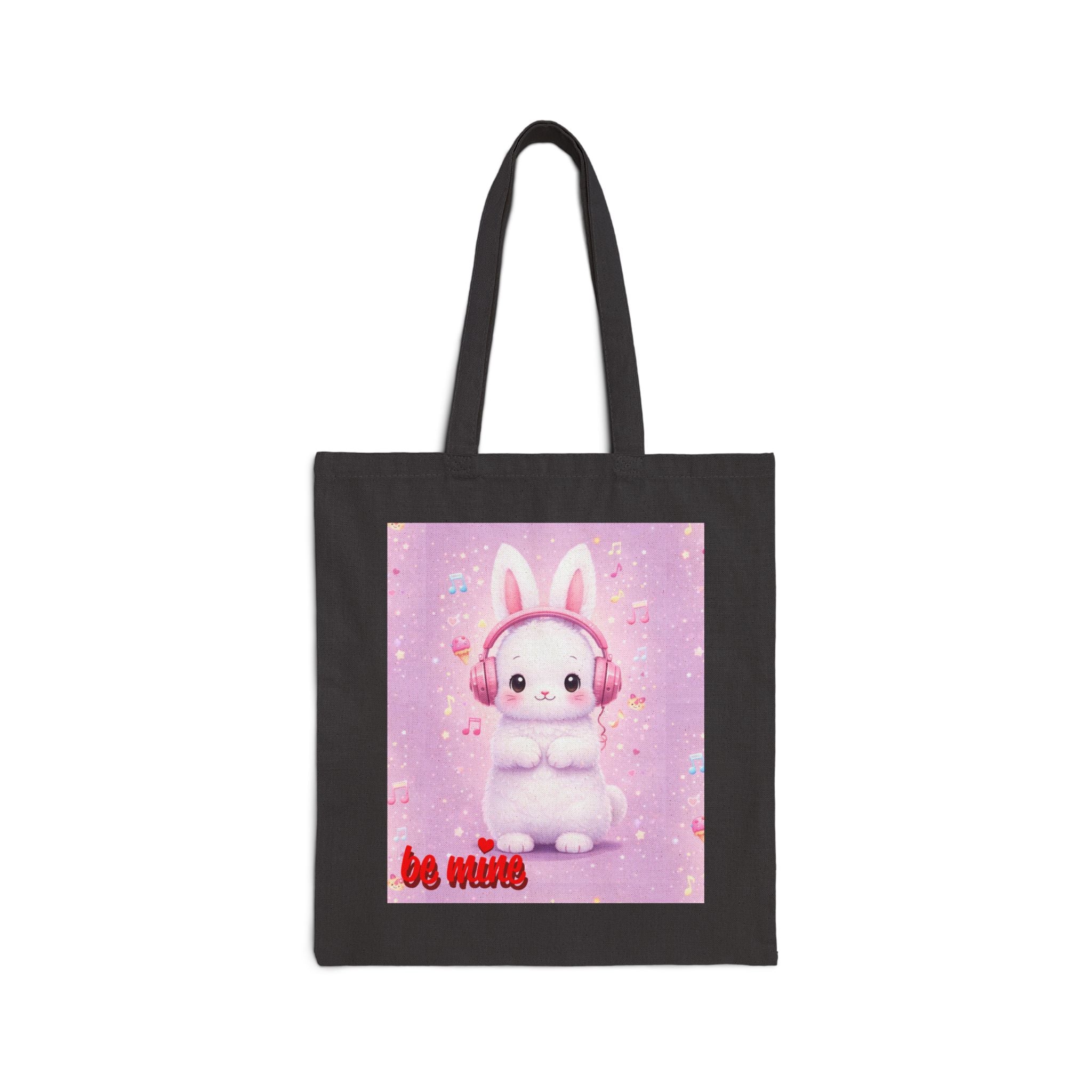 Pastel Bunny with Headphones Cotton Canvas Tote Bag | Cute Music Bunny Tote