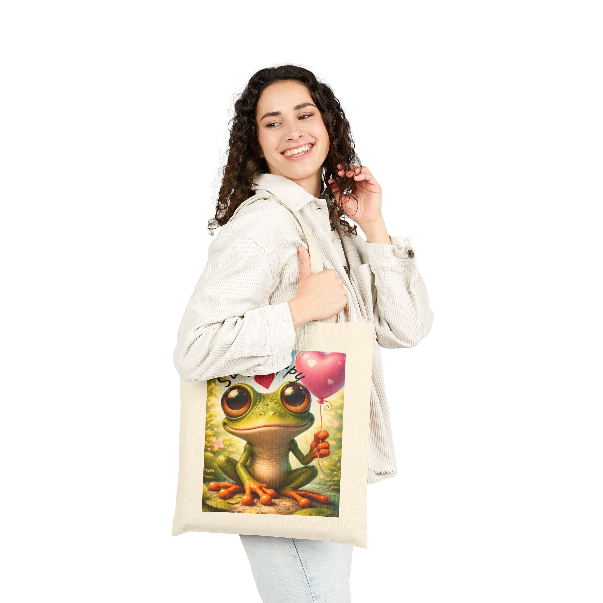 Frog Joy Cotton Canvas Tote — Cheerful Frog Artwork Market Bag
