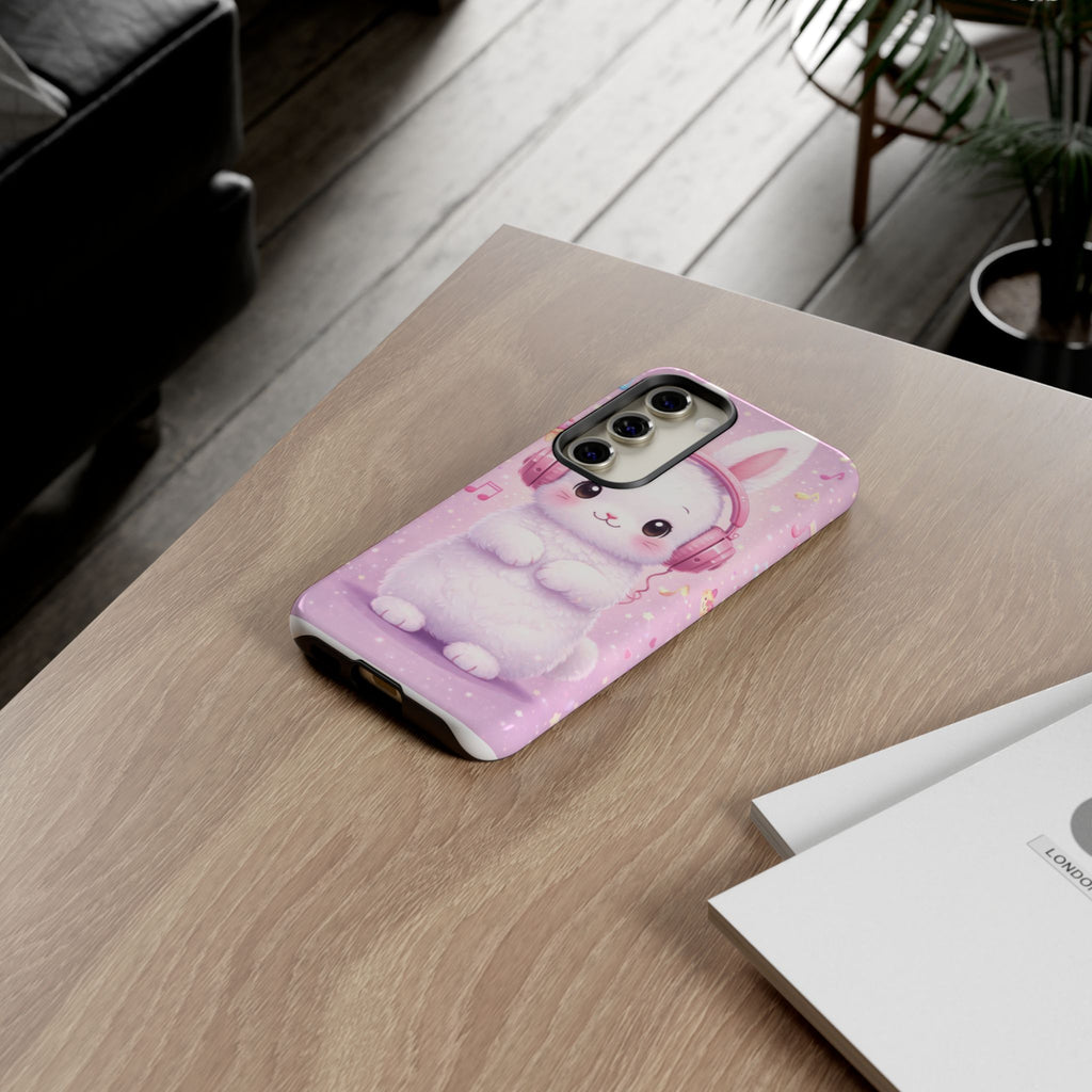 Pastel Bunny with Pink Headphones Phone Case | Dual-Layer Protective Case
