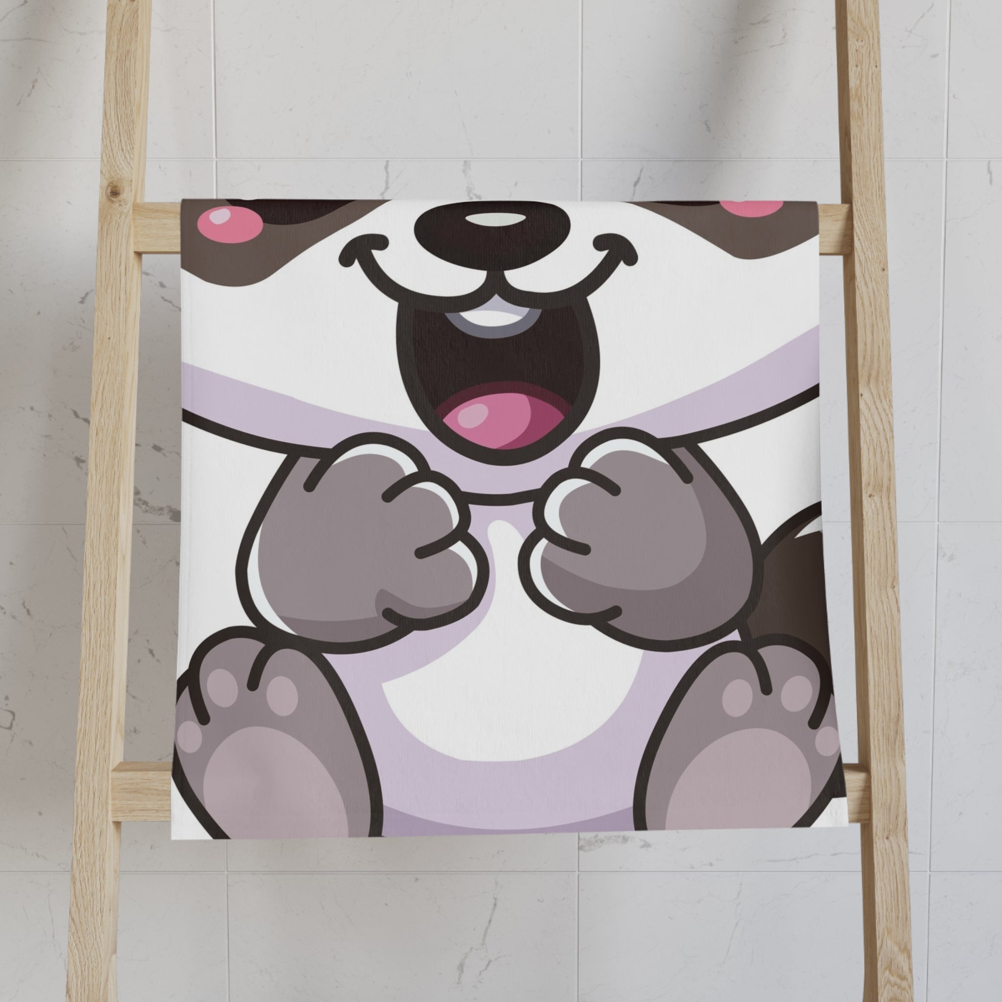 Cheerful Cartoon Raccoon Hand Towel | Cute Animal Bathroom Linen