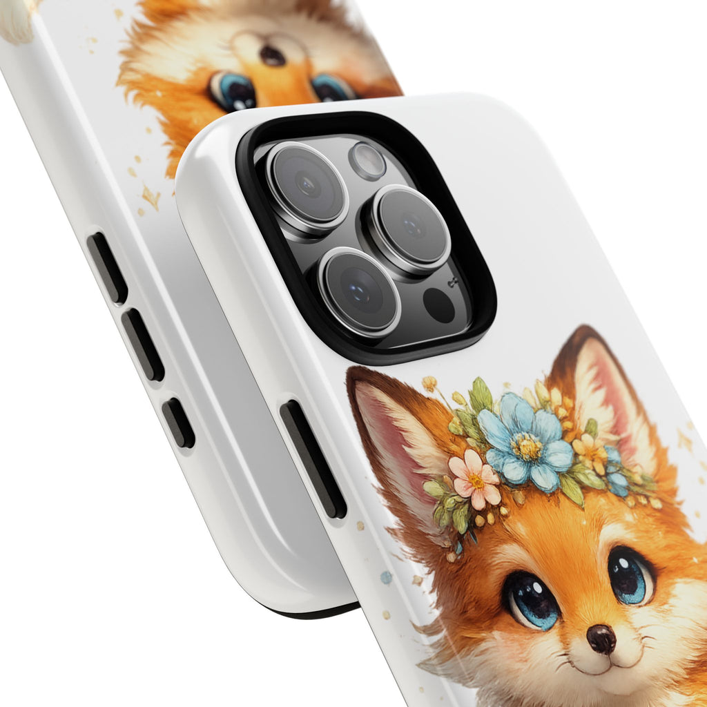 Woodland Fox Cub Phone Case — Protective Tough Case with Floral & Mushroom Art