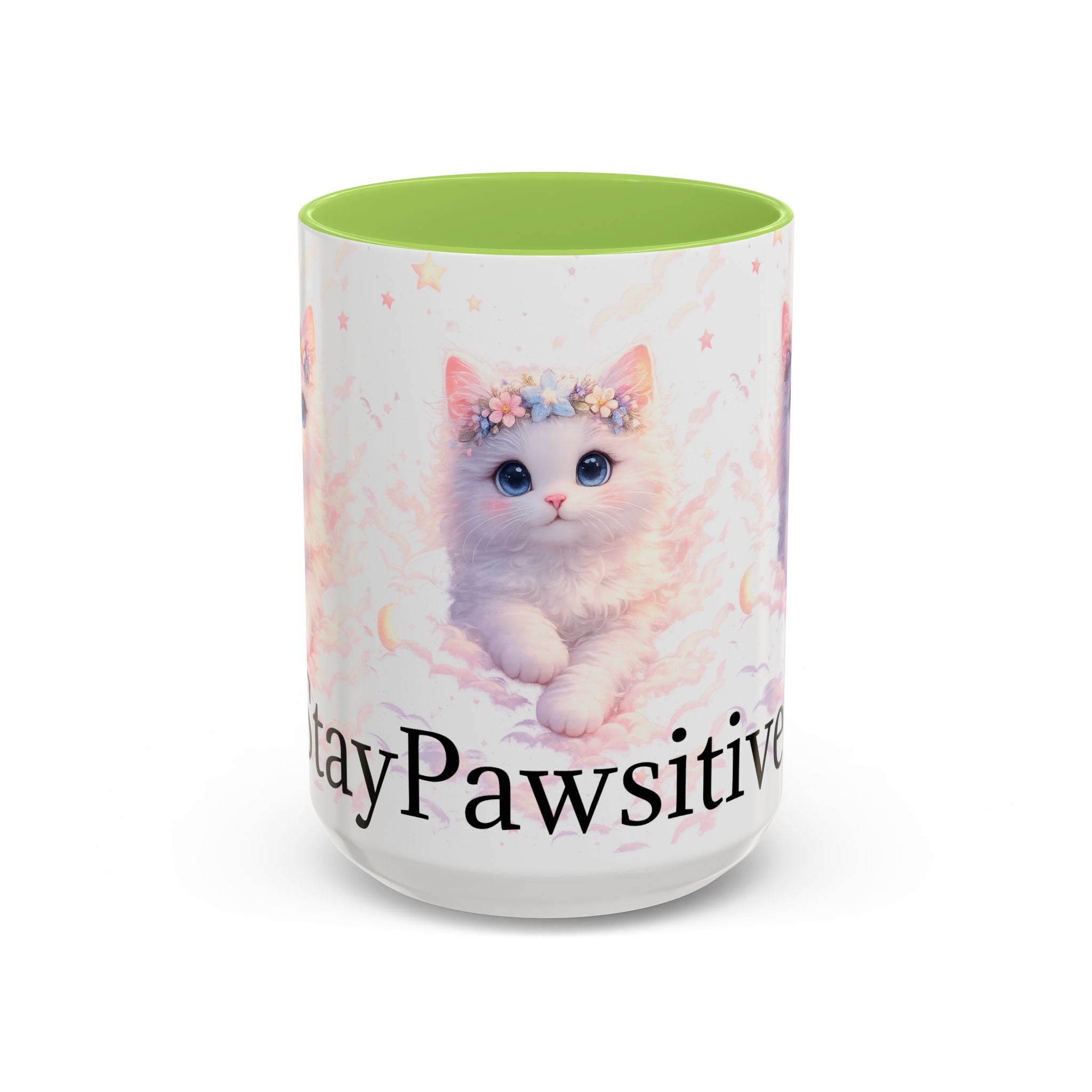 Pawsitive Kitten Accent Coffee Mug | Floral Crown Cat, 11oz 15oz
