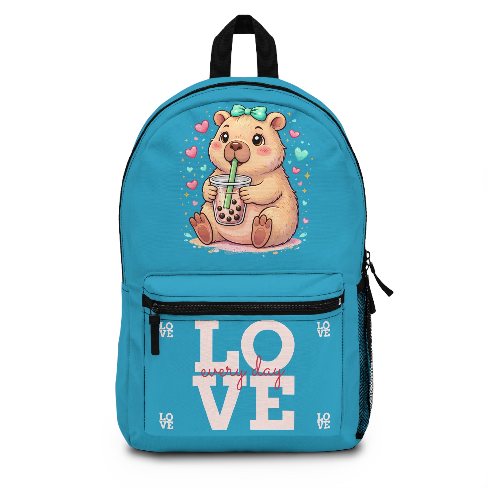 Bubble Tea Hamster LOVE Backpack | Turquoise Cute Animal School Bag