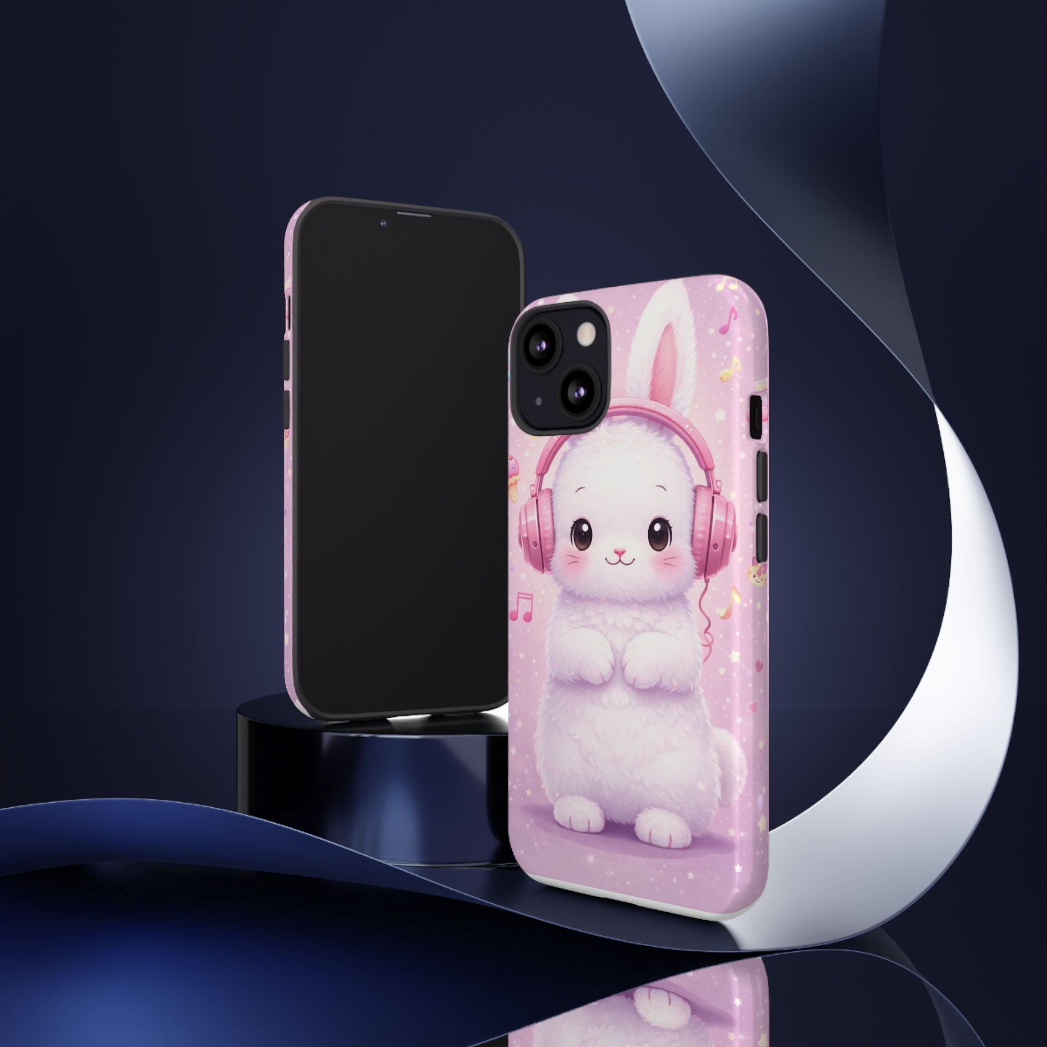 Pastel Bunny with Pink Headphones Phone Case | Dual-Layer Protective Case