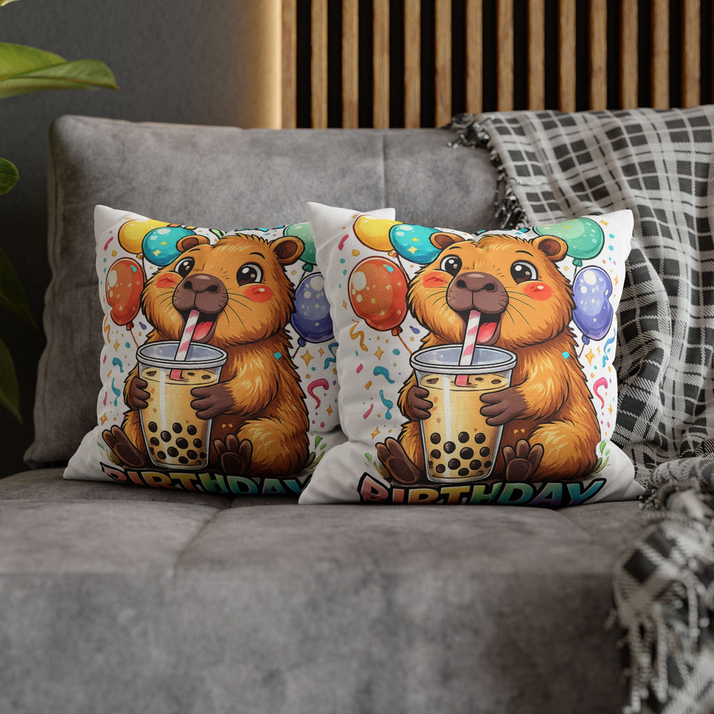 Cute Guinea Pig Drinking Bubble Tea Pillowcase | Birthday Balloon Design