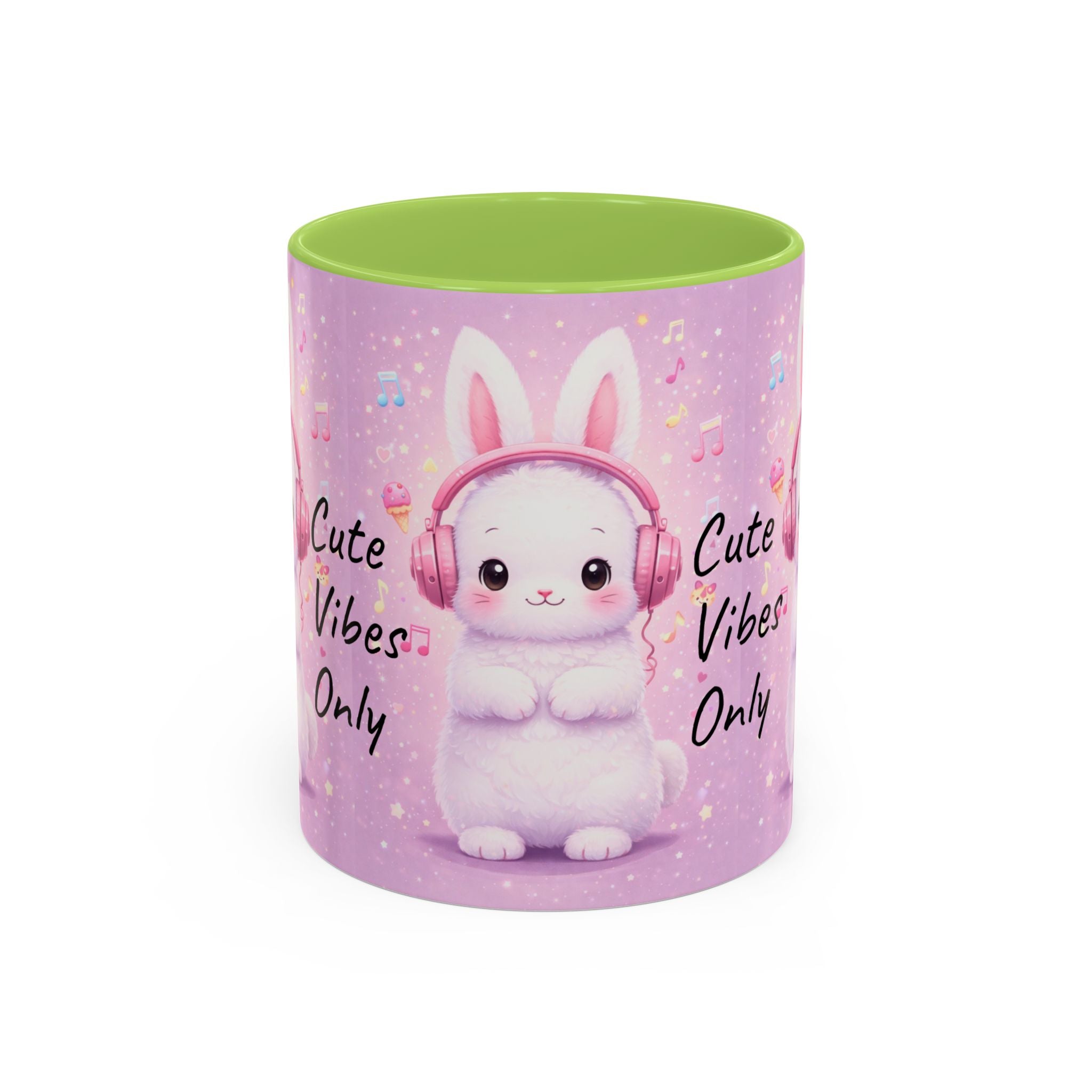 Kawaii Bunny with Headphones Mug | Cute Pastel Music Ceramic Coffee Cup