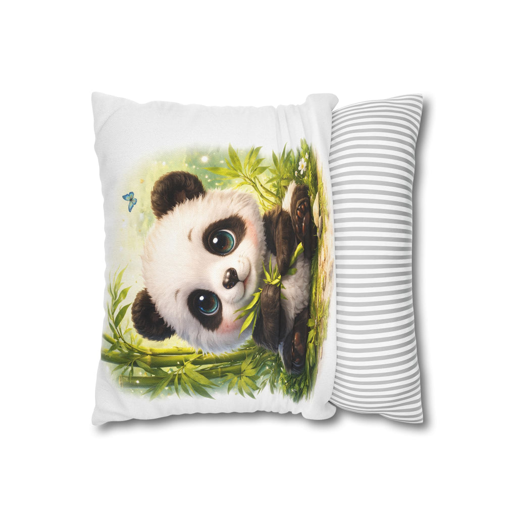 Baby Panda Bamboo Pillowcase, Square Throw Pillow Cover | Spun Polyester