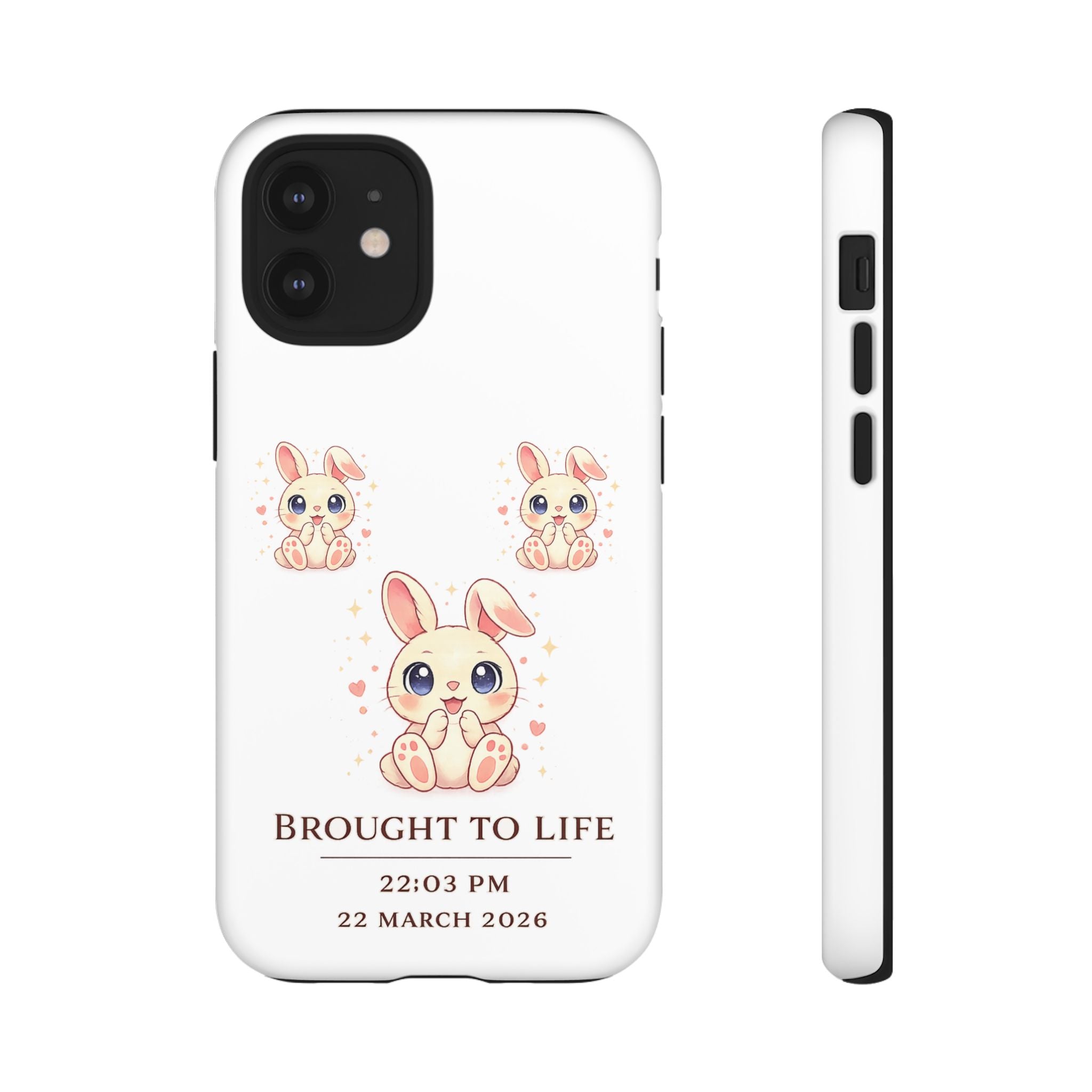 Cute Bunny Nursery Birth Announcement Phone Case | Personalized Name, Date & Time