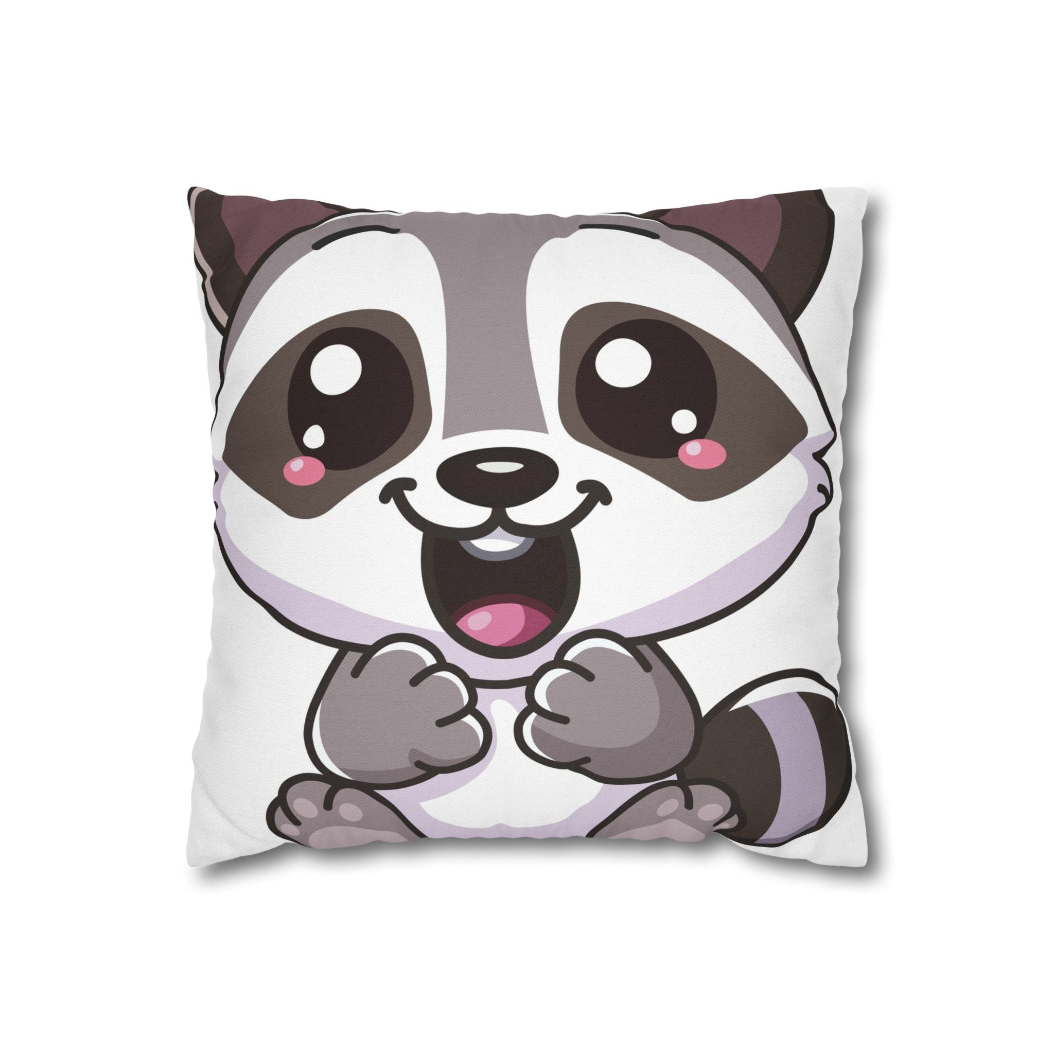 Kawaii Blushing Raccoon Square Pillowcase, Spun Polyester Decorative Pillow Cover