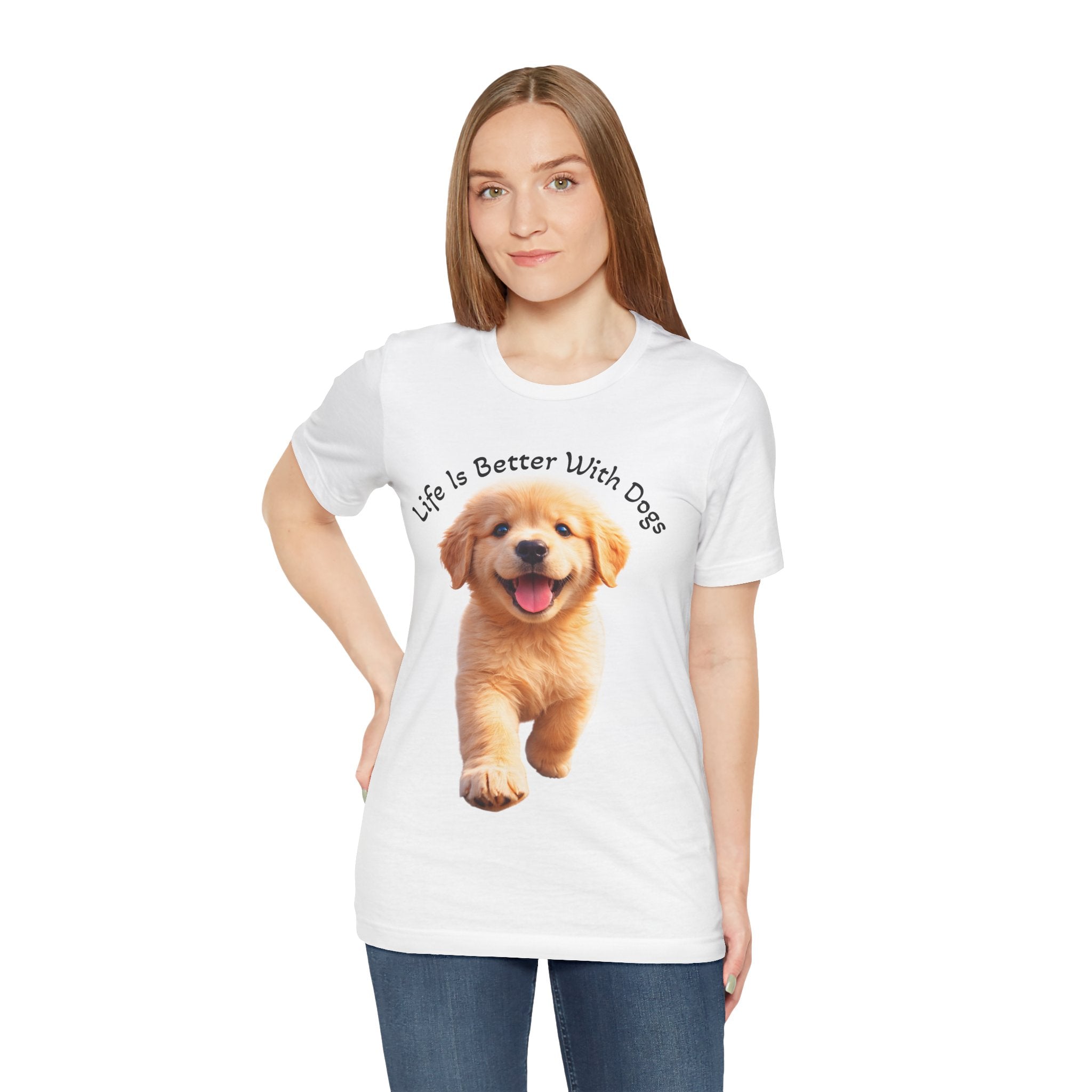 Life Is Better With Dogs Tee — Lightweight Golden Puppy Crew T-Shirt