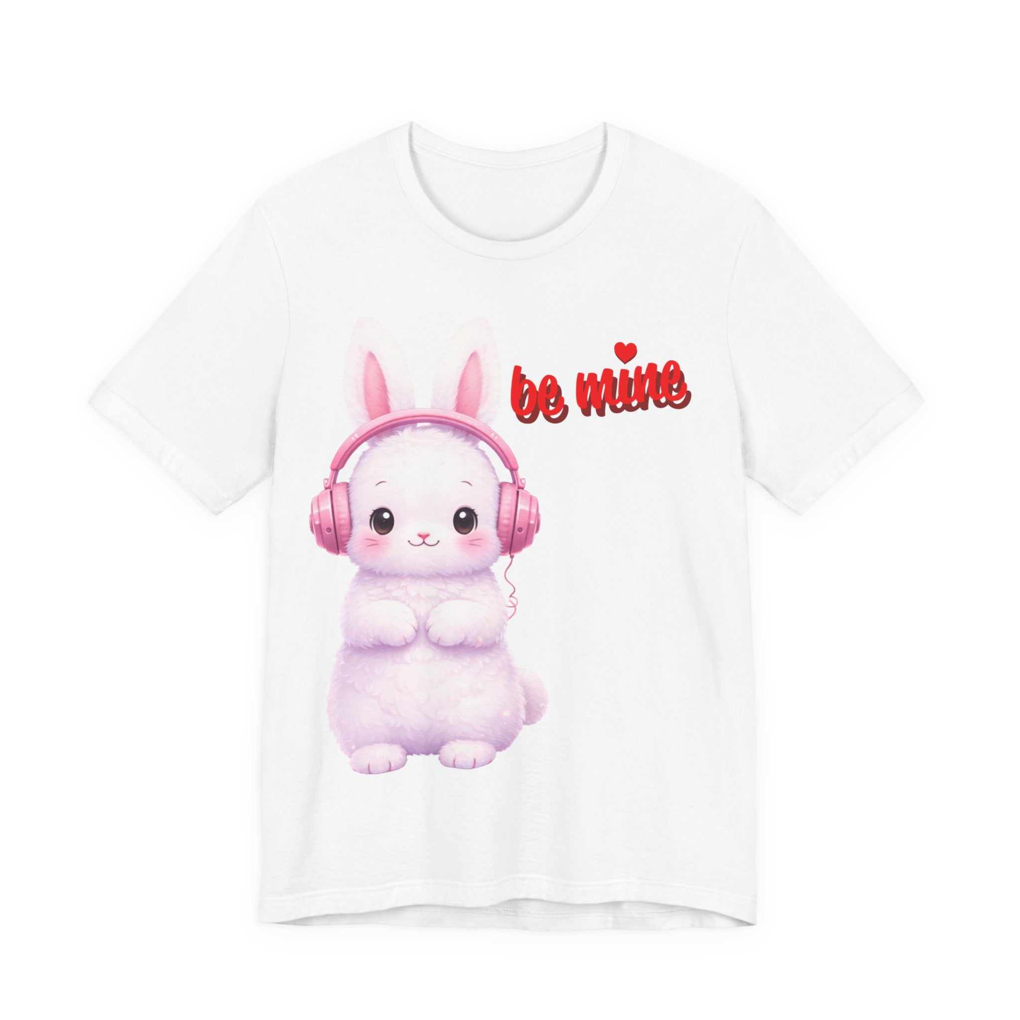Pastel Plush Bunny with Pink Headphones be mine T-Shirt | Cute Valentine Tee