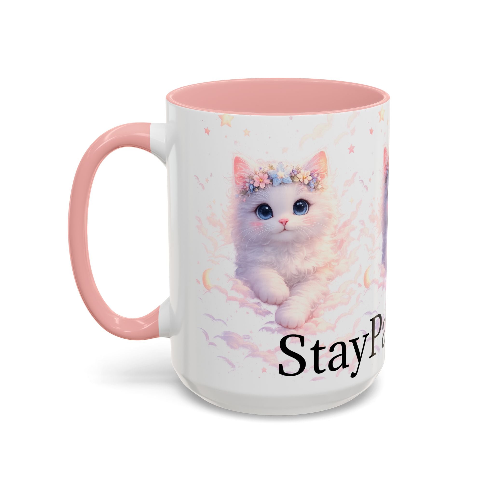 Pawsitive Kitten Accent Coffee Mug | Floral Crown Cat, 11oz 15oz