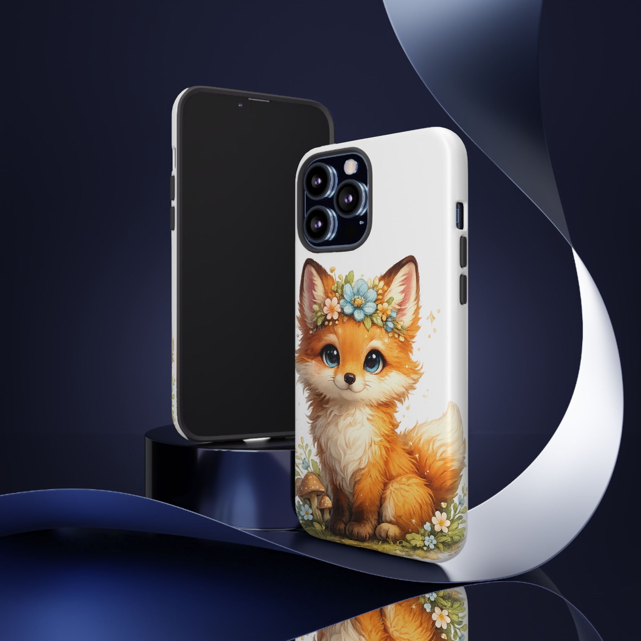 Woodland Fox Cub Phone Case — Protective Tough Case with Floral & Mushroom Art
