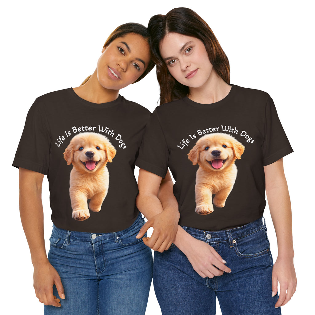 Life Is Better With Dogs Tee — Lightweight Golden Puppy Crew T-Shirt