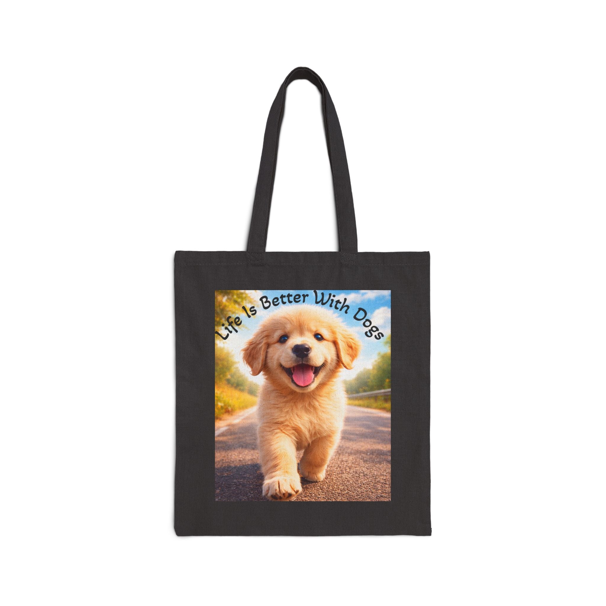 Life Is Better With Dogs Canvas Tote — Golden Puppy Cotton Bag