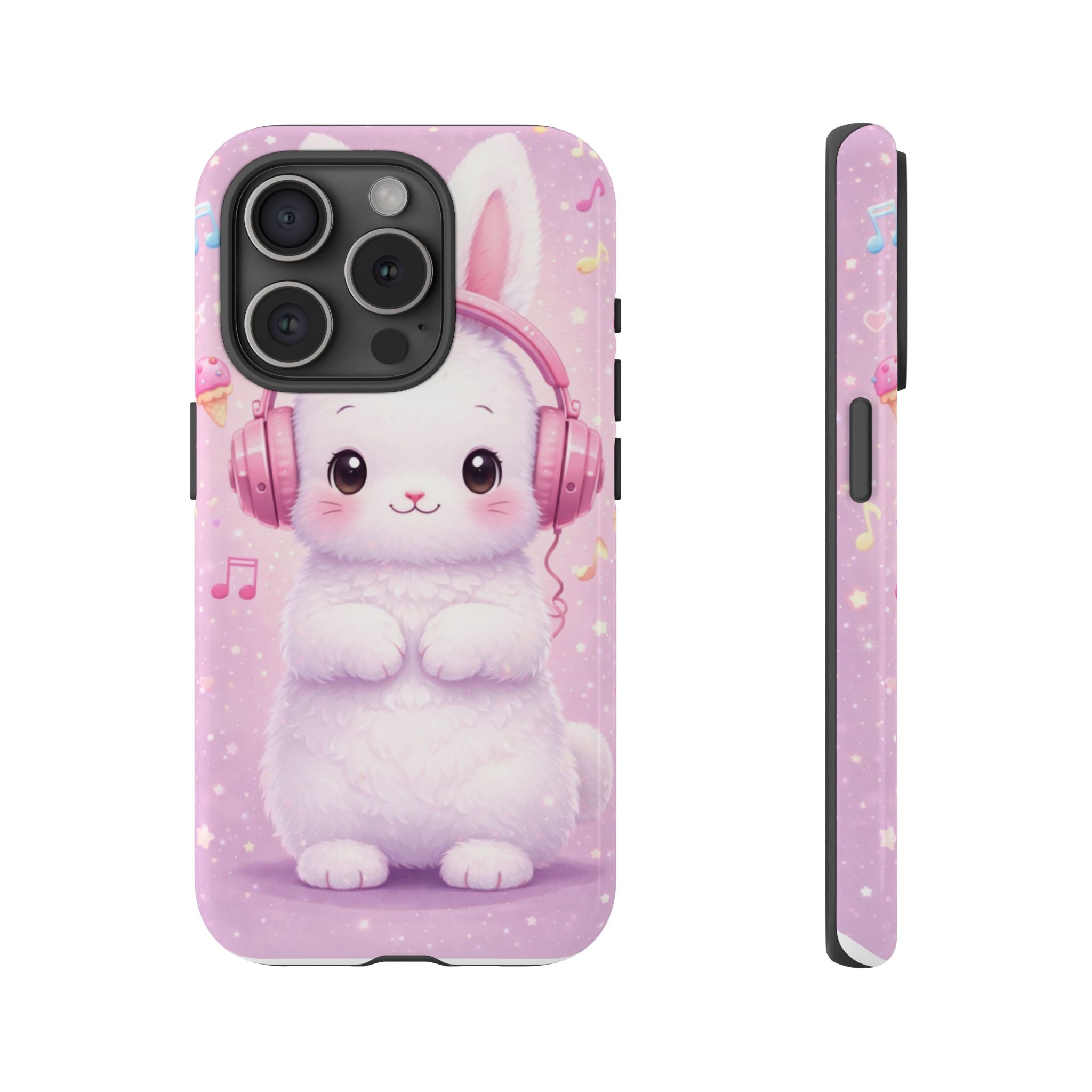 Pastel Bunny with Pink Headphones Phone Case | Dual-Layer Protective Case
