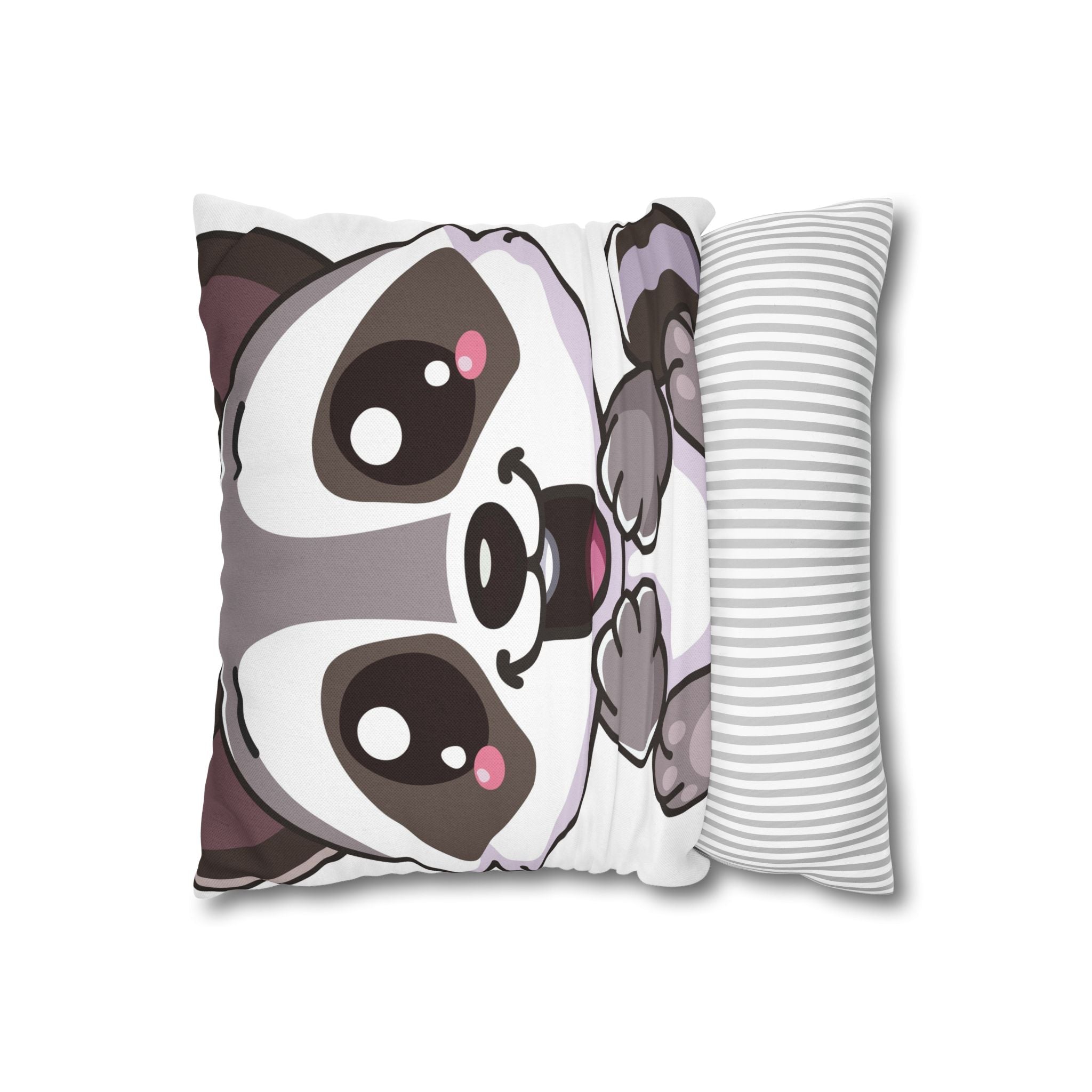 Kawaii Blushing Raccoon Square Pillowcase, Spun Polyester Decorative Pillow Cover
