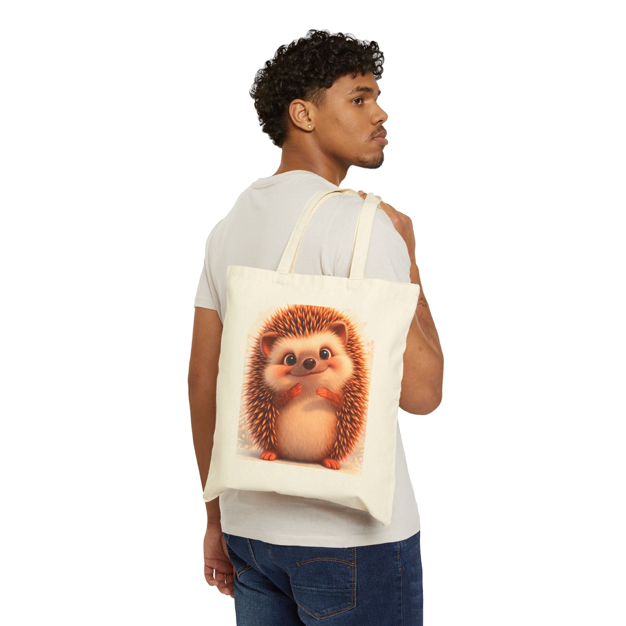 Cotton Canvas Tote — Cute Hedgehog Print Grocery & Book Bag