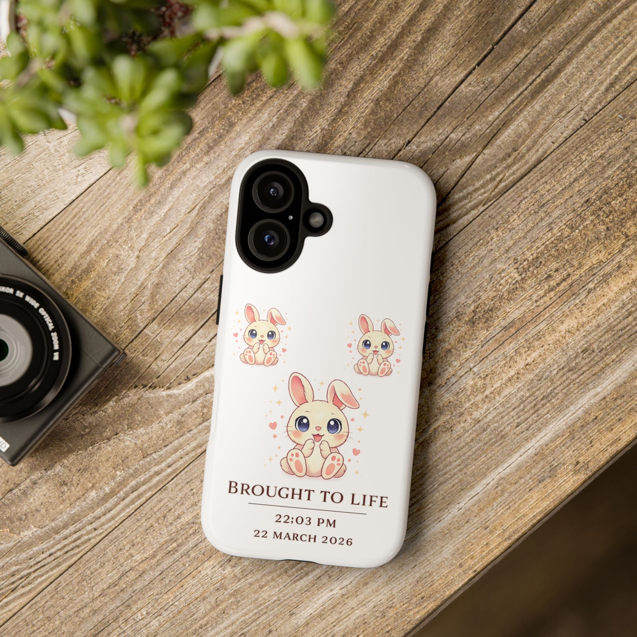 Cute Bunny Nursery Birth Announcement Phone Case | Personalized Name, Date & Time