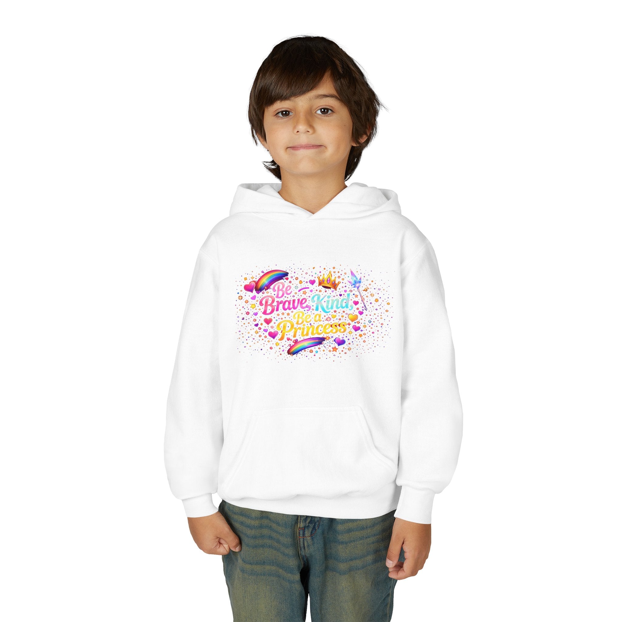 Girls Princess Hoodie – Be Brave Be Kind Be a Princess – Cute Kids Hoodie – Rainbow Princess Sweatshirt – Girls Gift Age 6-12