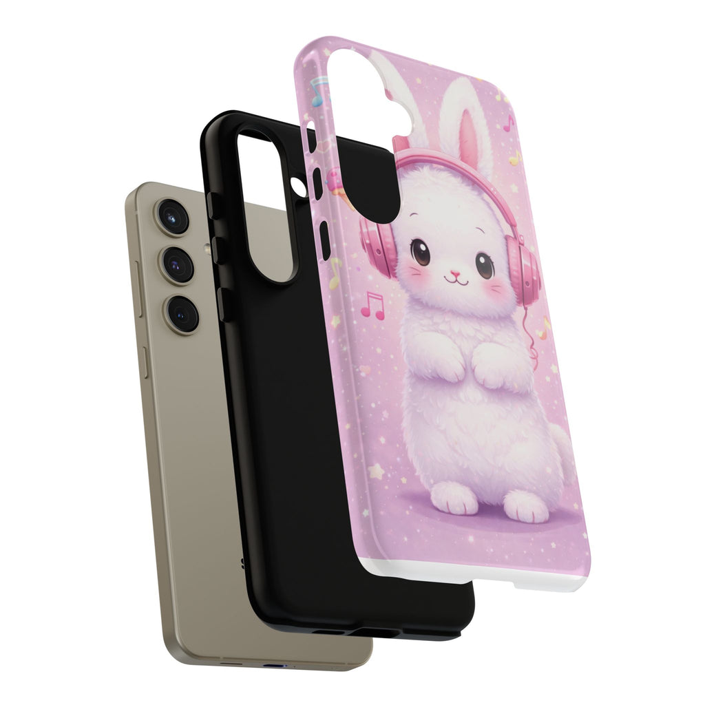 Pastel Bunny with Pink Headphones Phone Case | Dual-Layer Protective Case