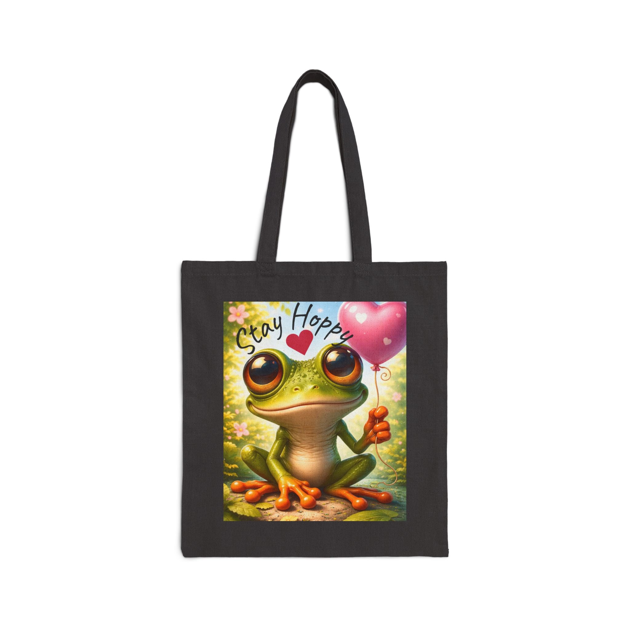 Frog Joy Cotton Canvas Tote — Cheerful Frog Artwork Market Bag