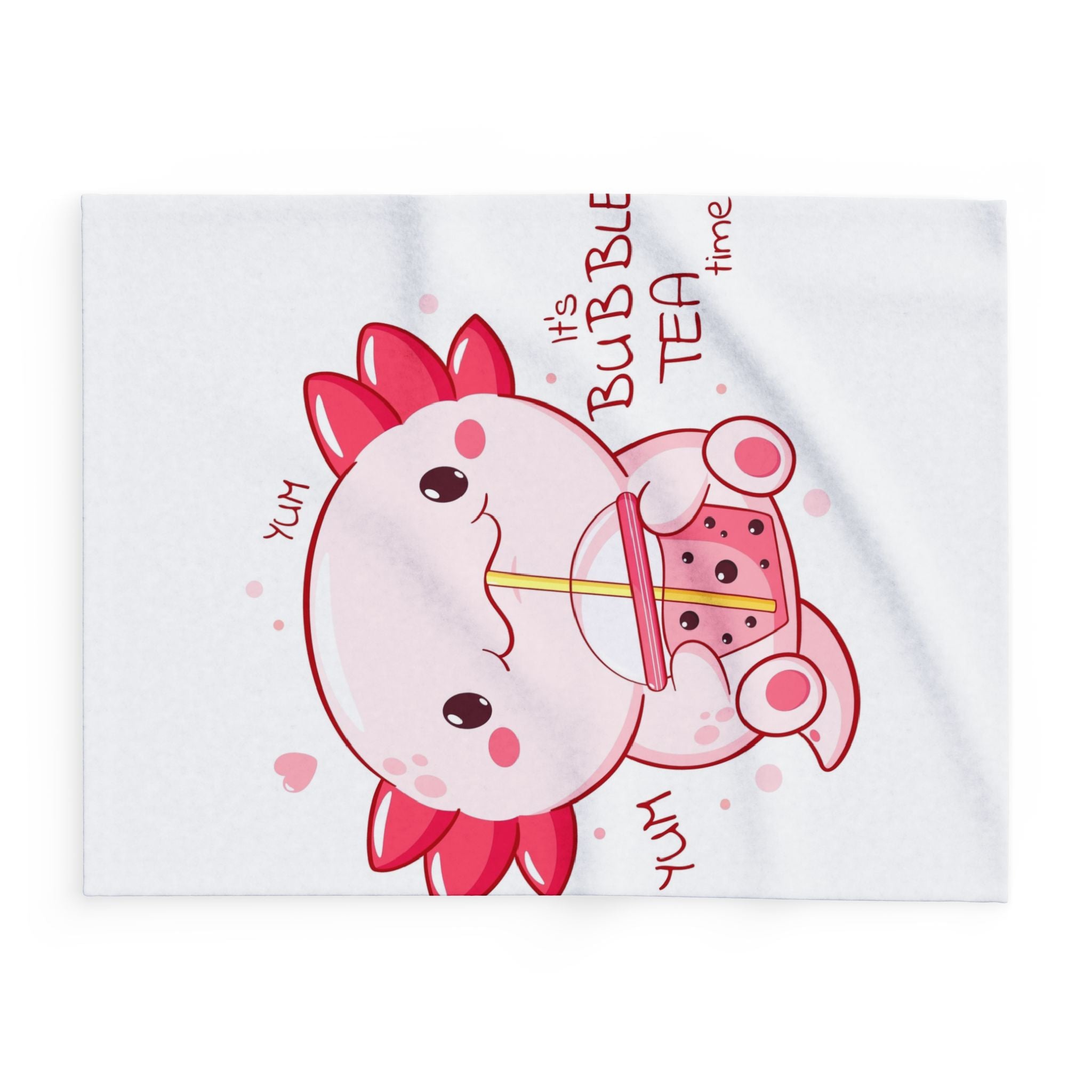 Cute Axolotl Drinking Bubble Tea Arctic Fleece Blanket | Kawaii Boba Design