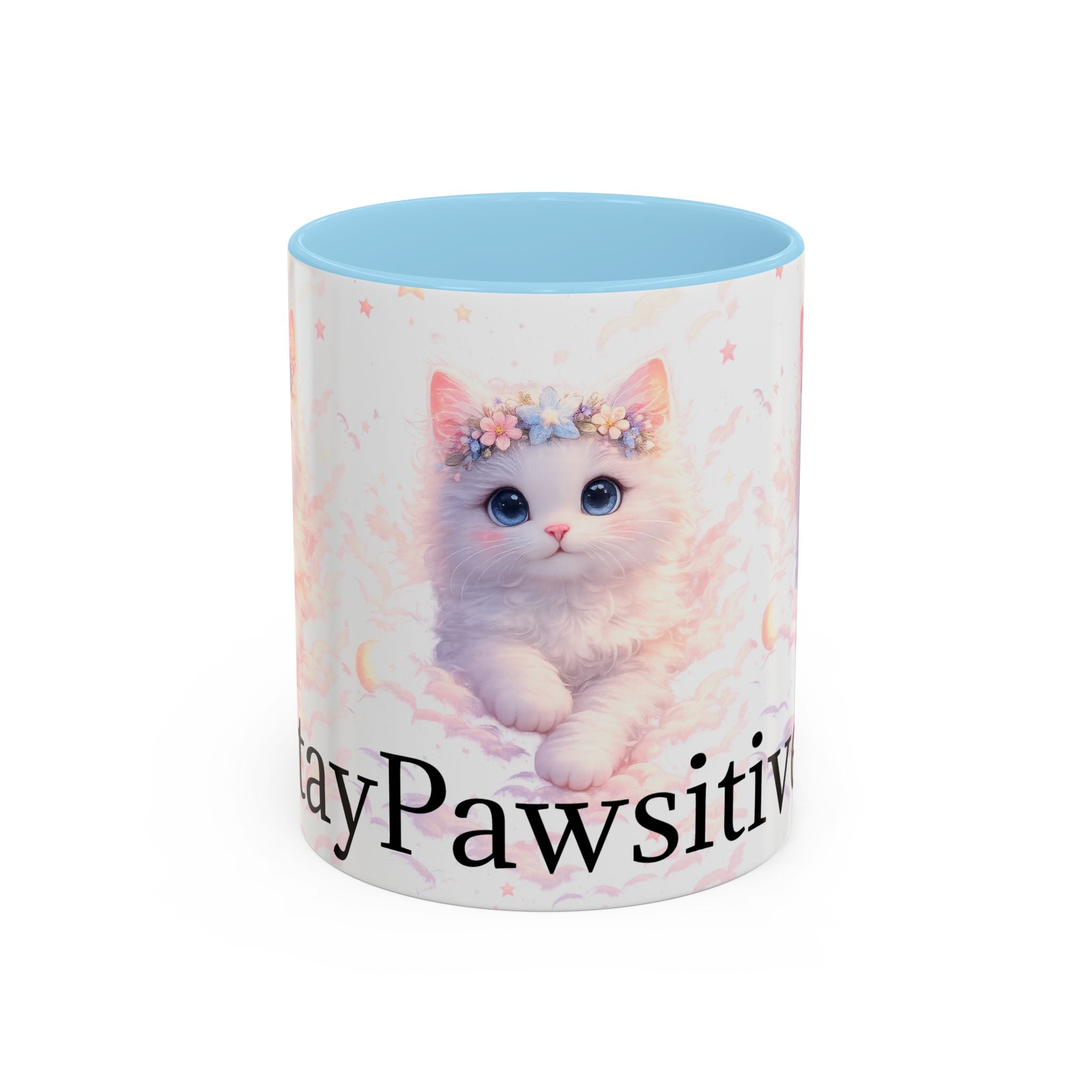 Pawsitive Kitten Accent Coffee Mug | Floral Crown Cat, 11oz 15oz