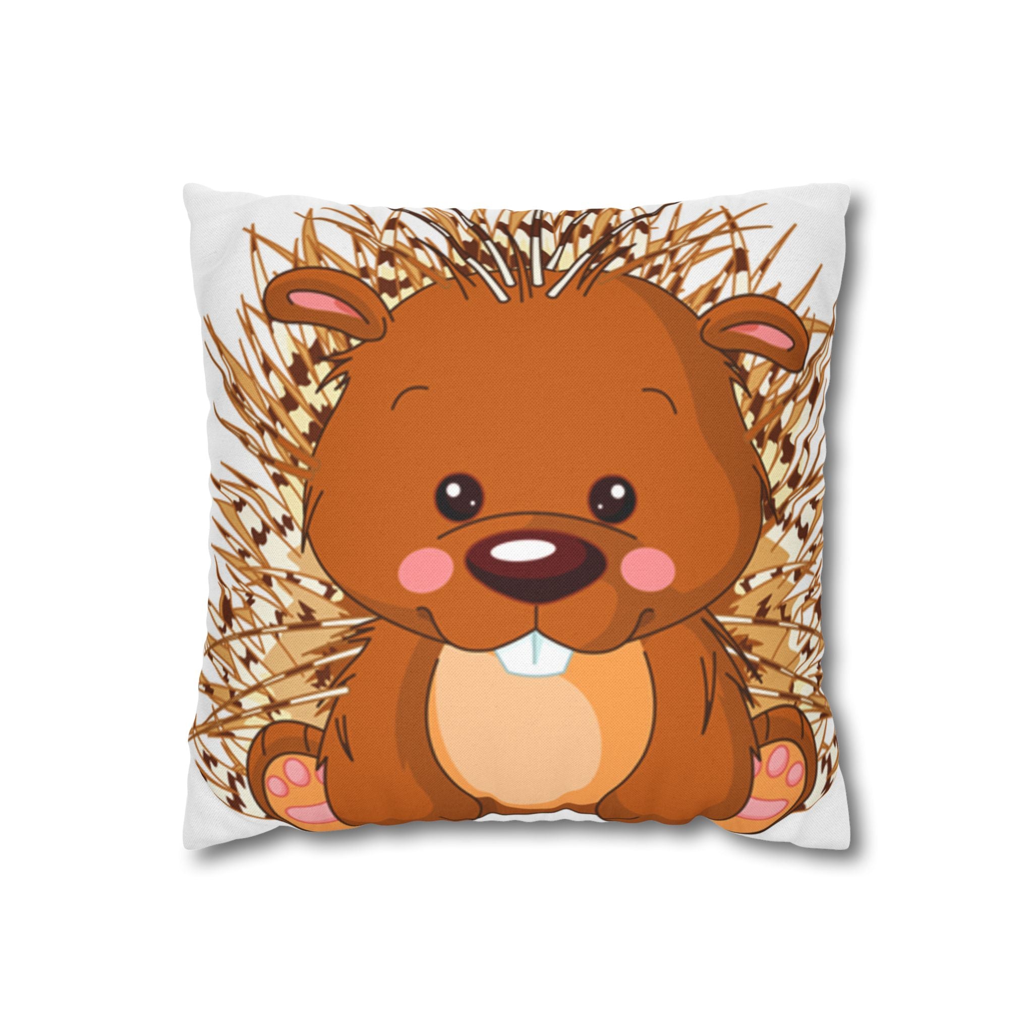 Cute Cartoon Hedgehog Pillowcase, Spun Polyester Square Pillow Cover | Double-Sided Print