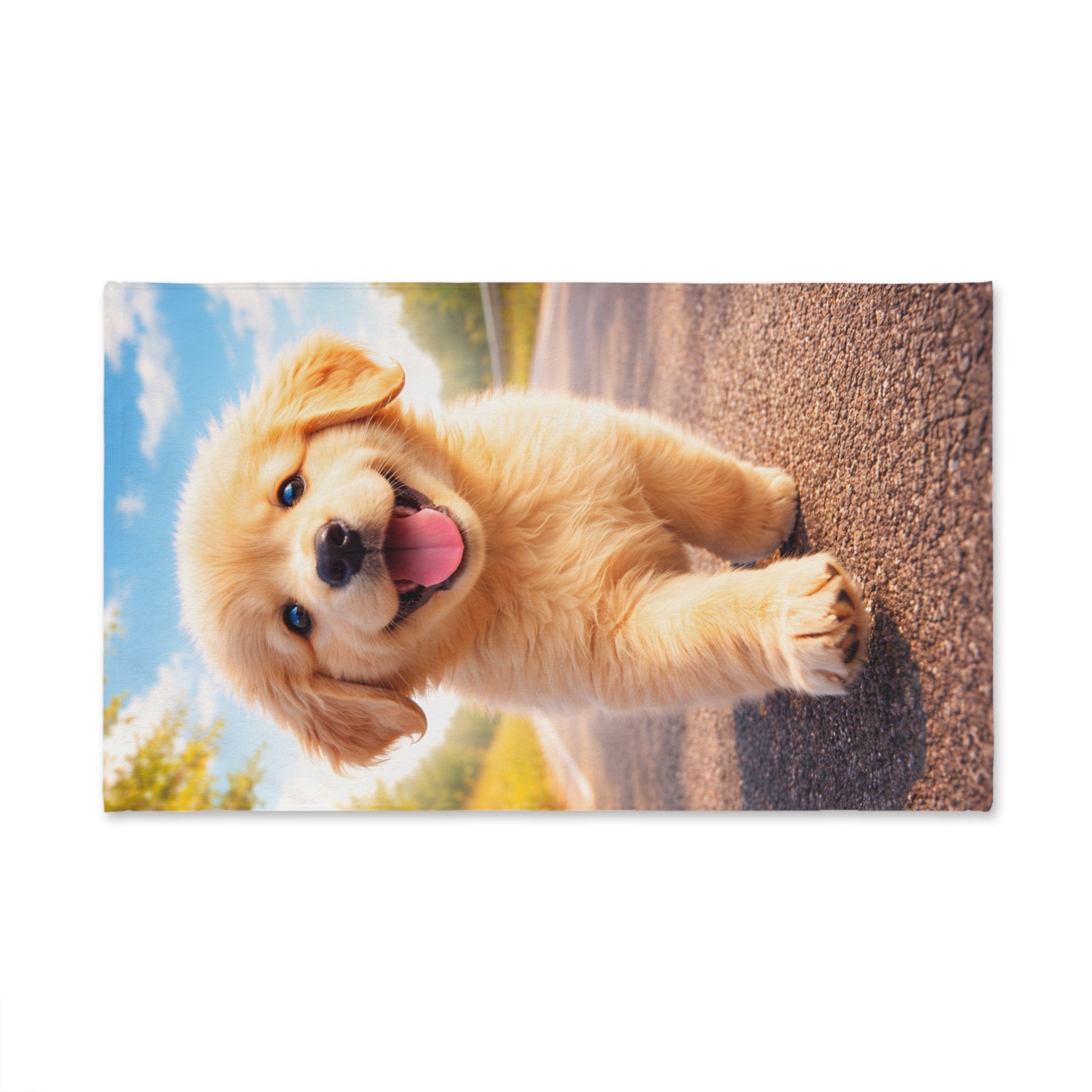 Golden Retriever Puppy Hand Towel | Sunny Country Lane, Vibrant Print
