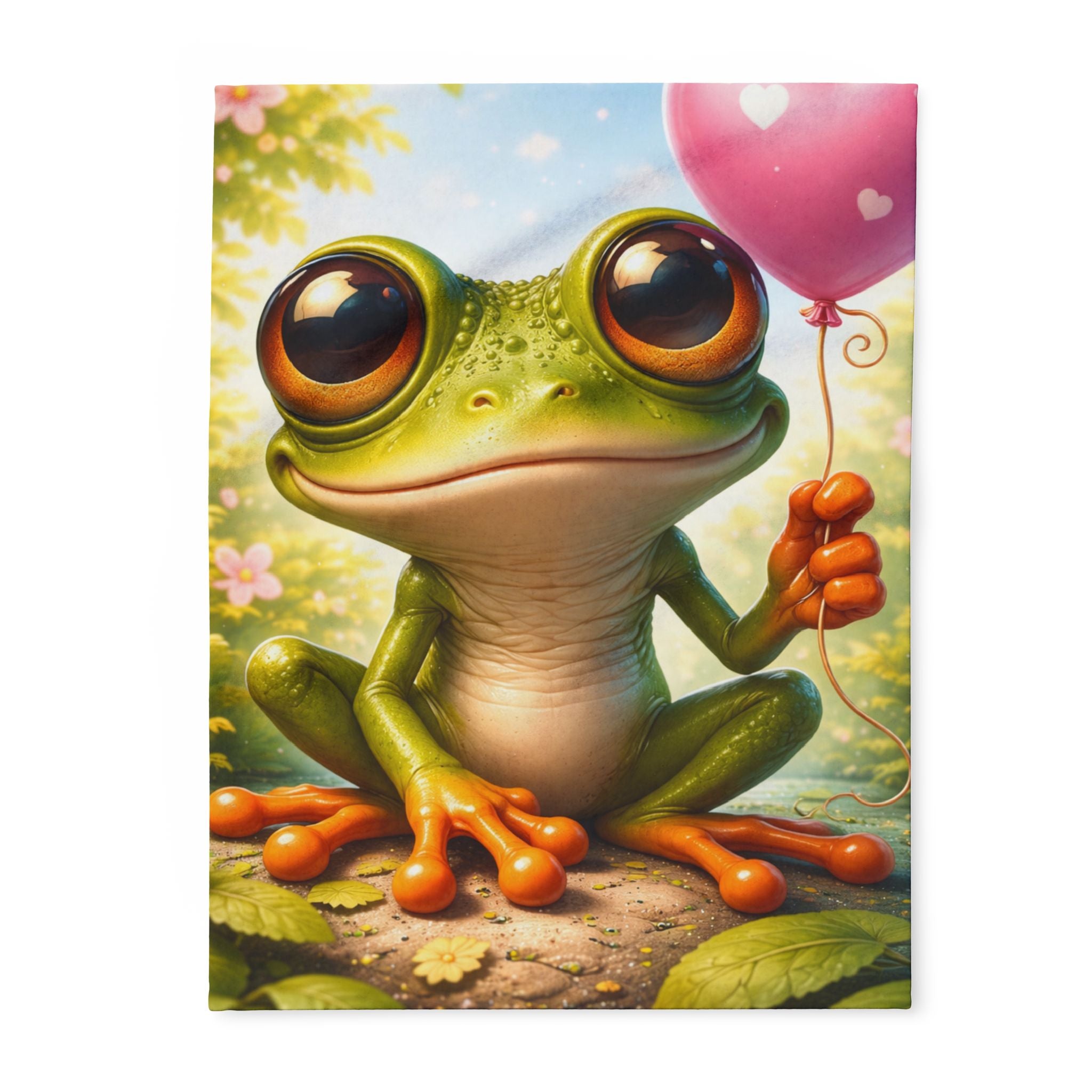 Whimsical Frog with Heart Balloon Plush Fleece Blanket | Cozy Storytime Throw
