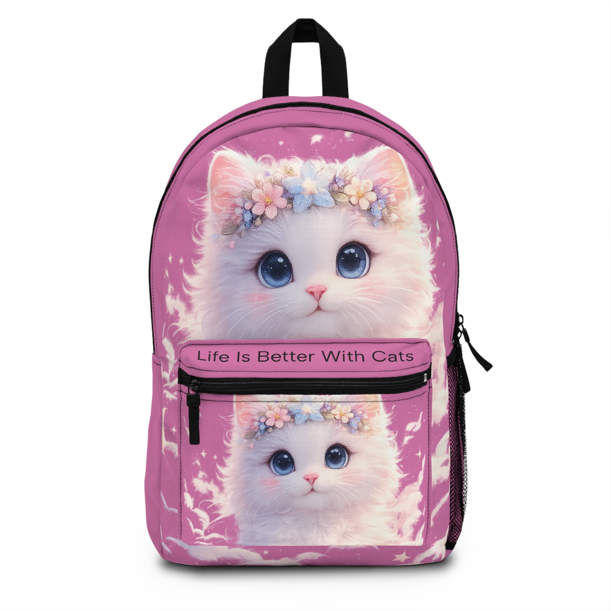 Life Is Better With Cats Backpack | Pastel Pink Kitten Floral Print
