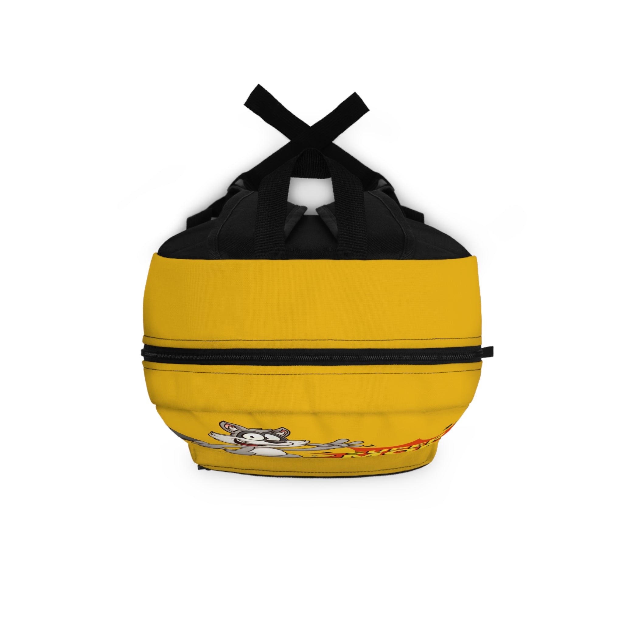 Waving Raccoon VIBES Backpack | Yellow Cartoon School Bag