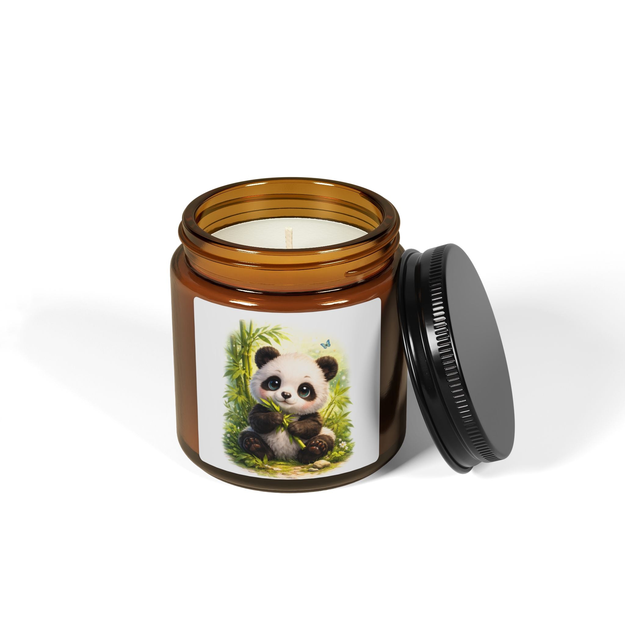 Baby Panda Illustration Candle | Soy Scented Jar, Amber