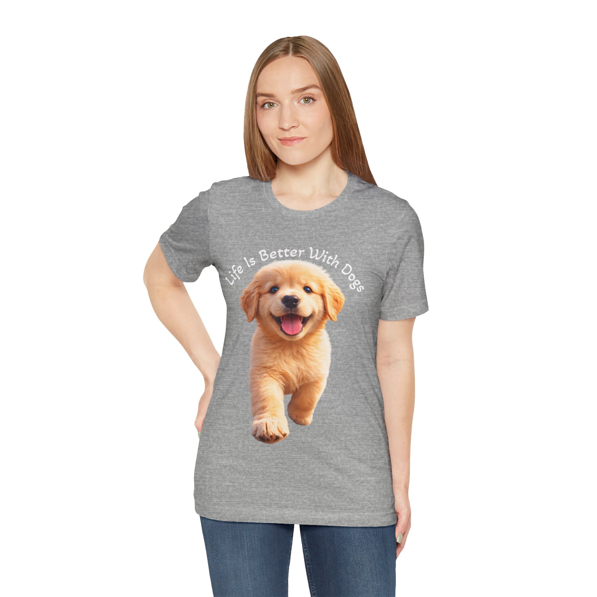 Life Is Better With Dogs Tee — Lightweight Golden Puppy Crew T-Shirt