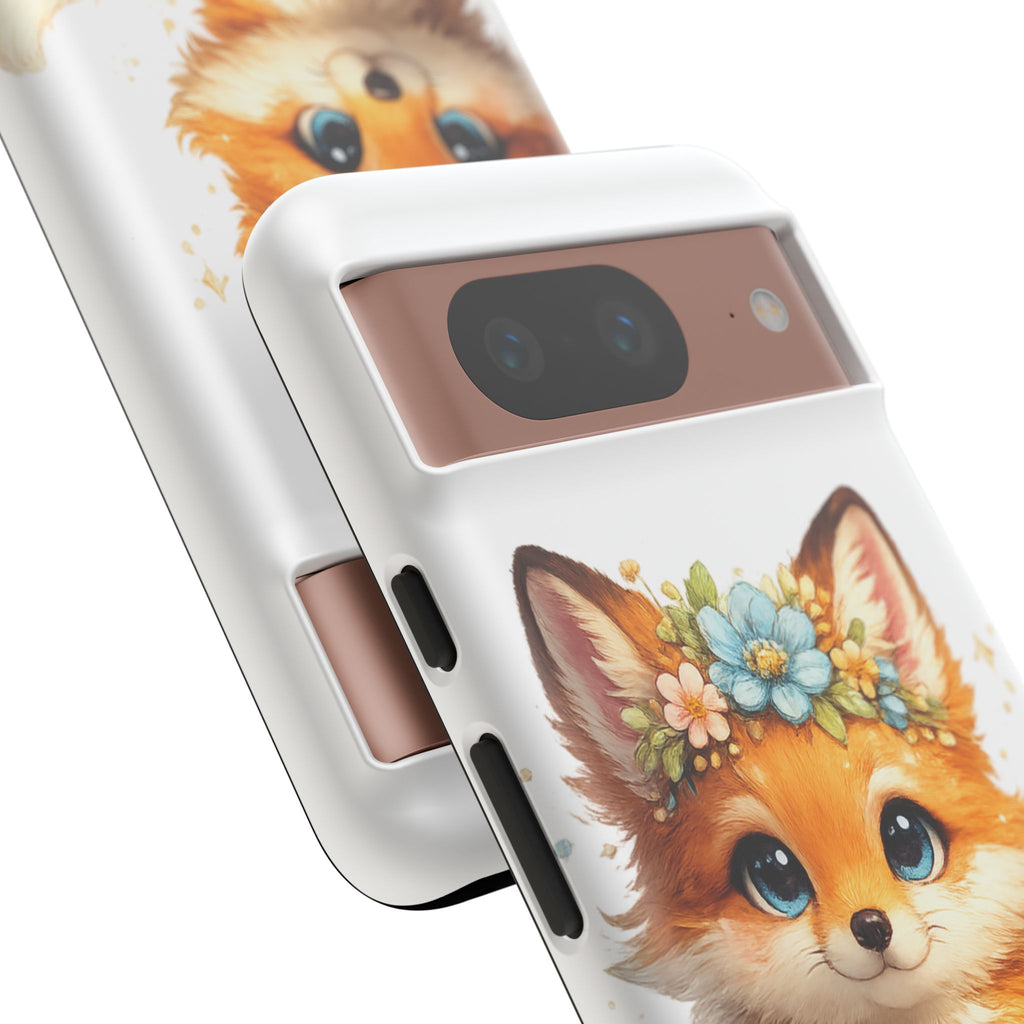Woodland Fox Cub Phone Case — Protective Tough Case with Floral & Mushroom Art