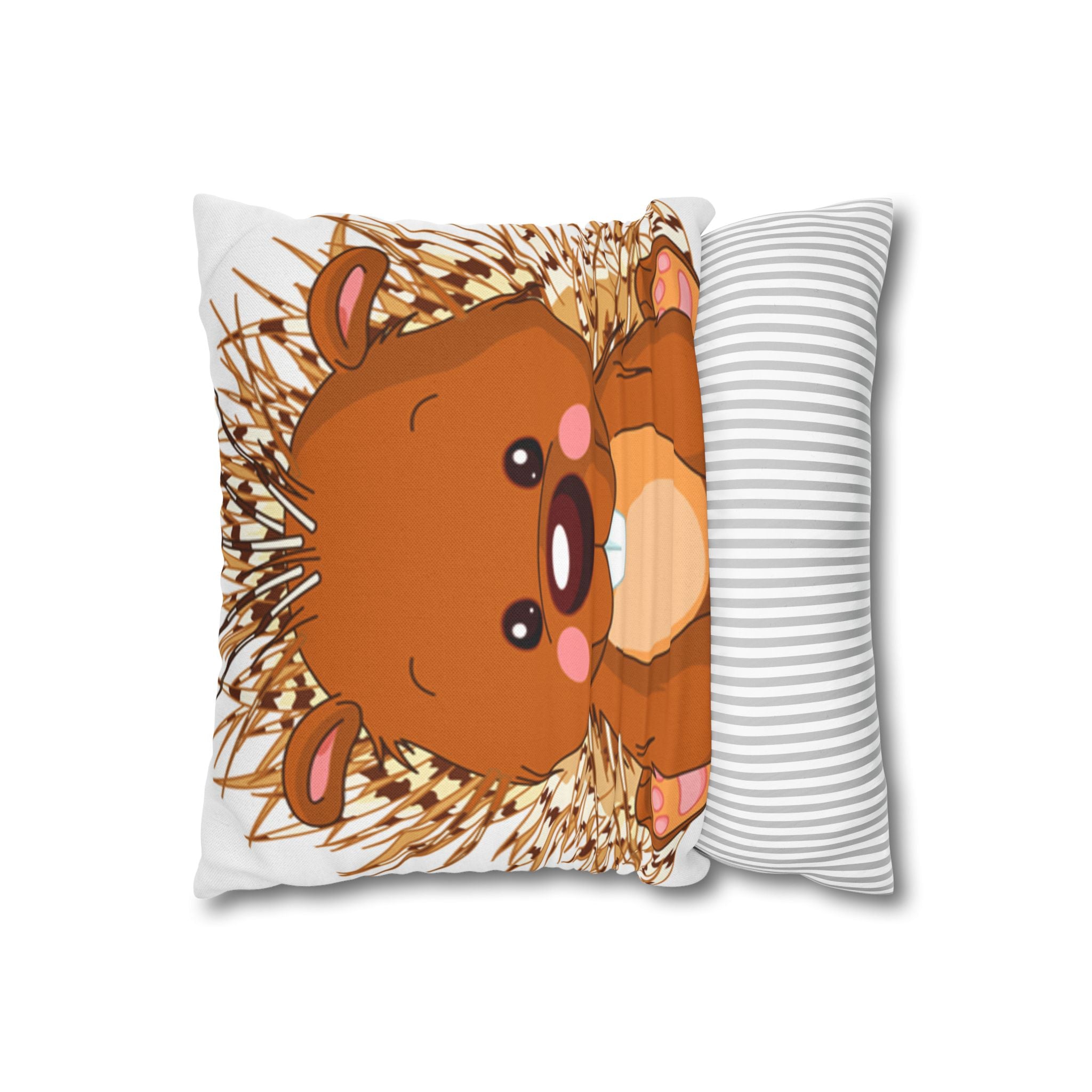 Cute Cartoon Hedgehog Pillowcase, Spun Polyester Square Pillow Cover | Double-Sided Print