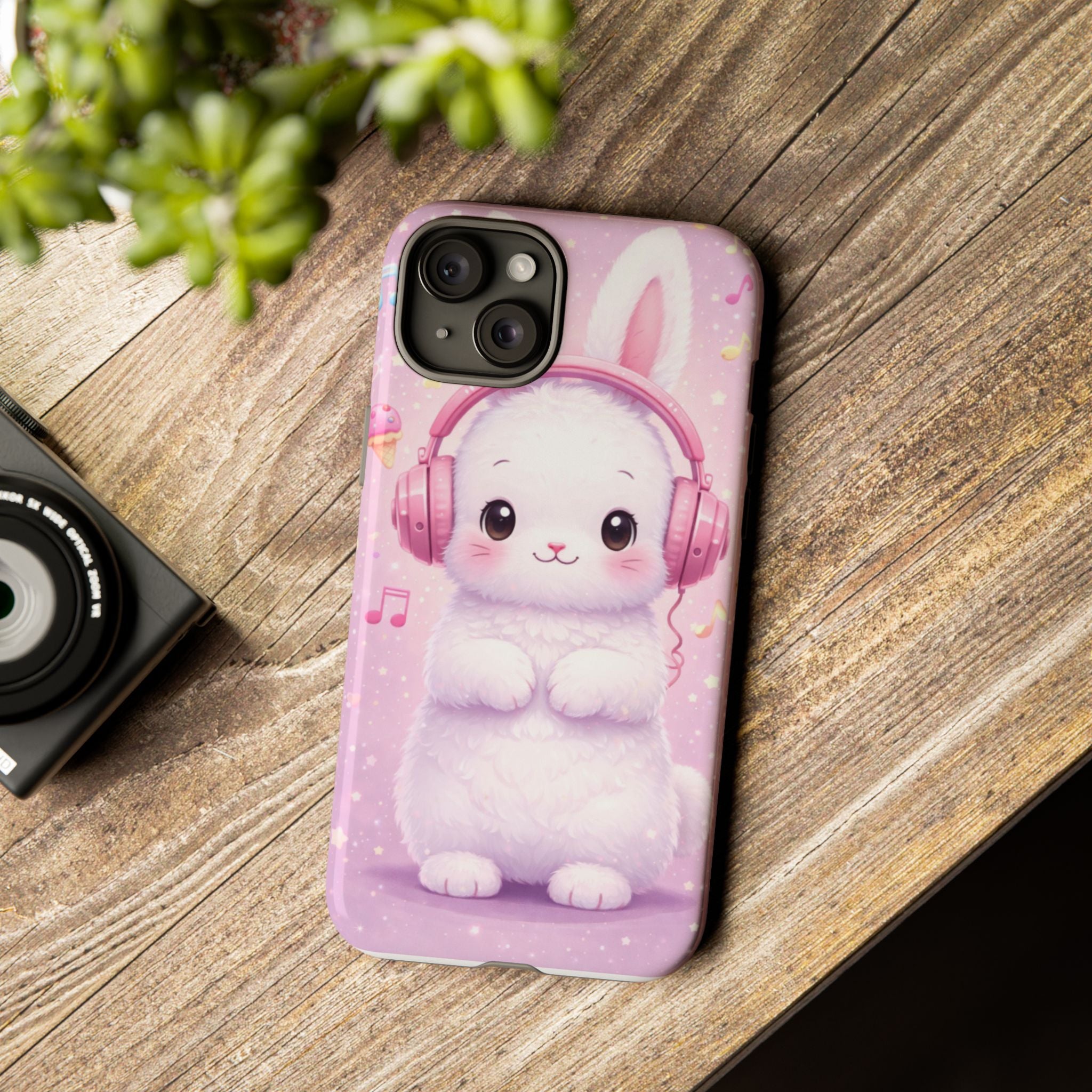Pastel Bunny with Pink Headphones Phone Case | Dual-Layer Protective Case