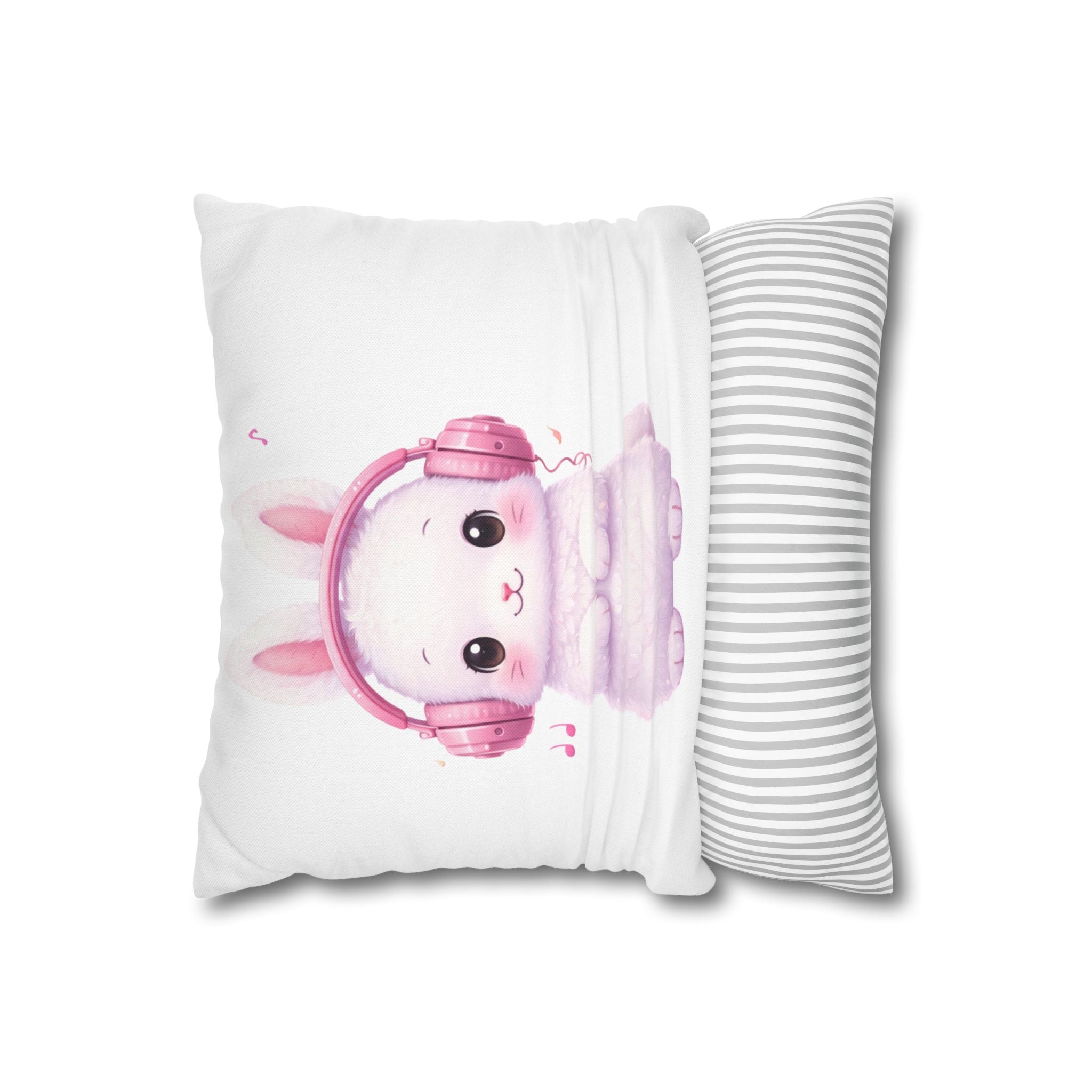 Pastel Bunny with Headphones Pillowcase | Square Pillow Cover, Double-Sided