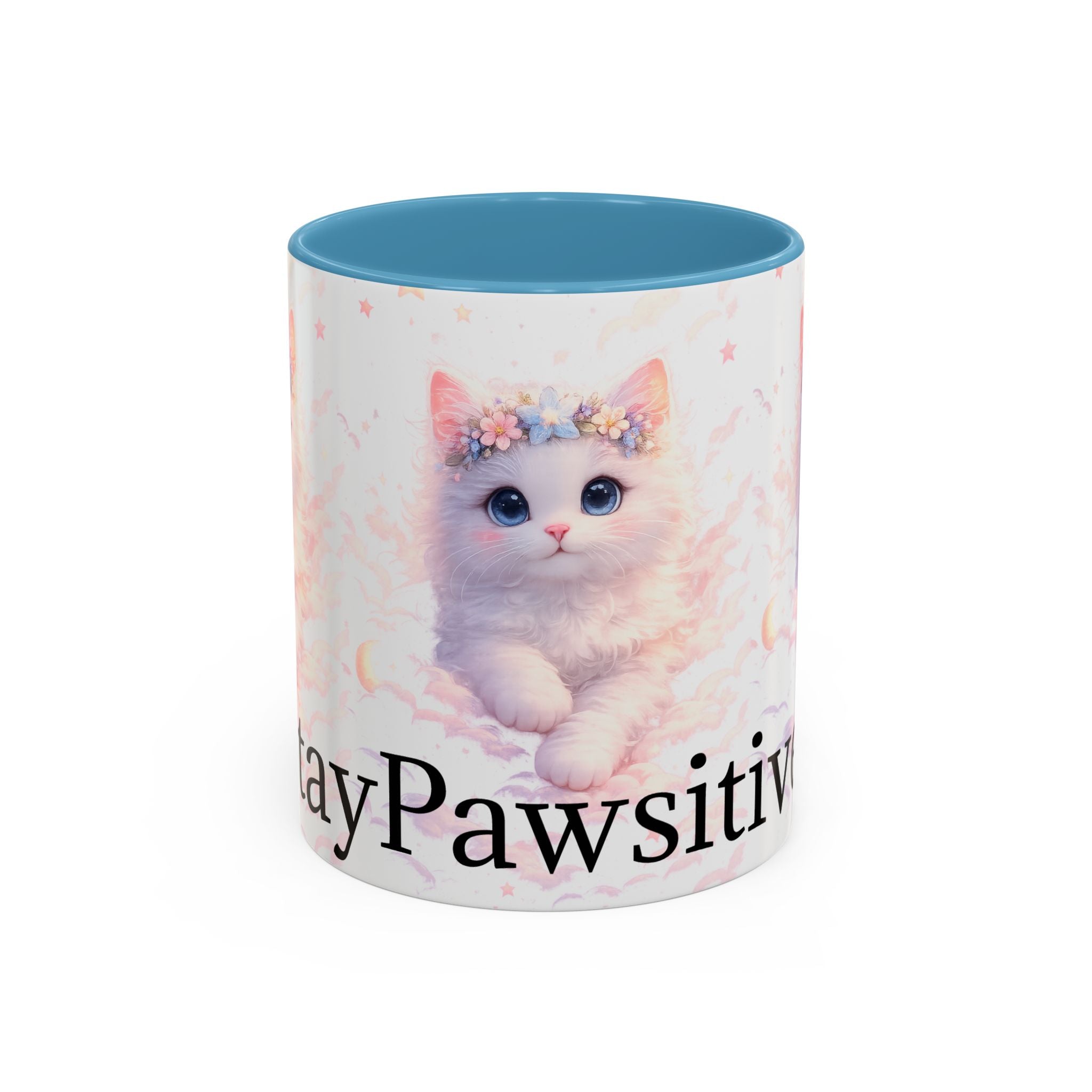 Pawsitive Kitten Accent Coffee Mug | Floral Crown Cat, 11oz 15oz