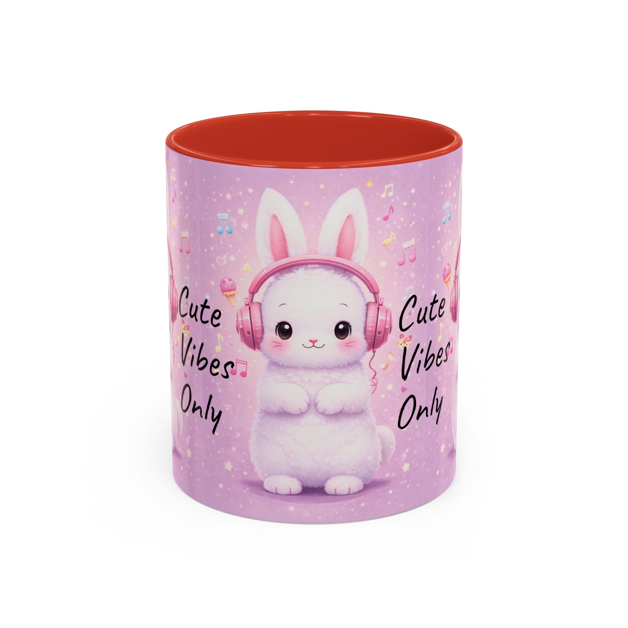 Kawaii Bunny with Headphones Mug | Cute Pastel Music Ceramic Coffee Cup
