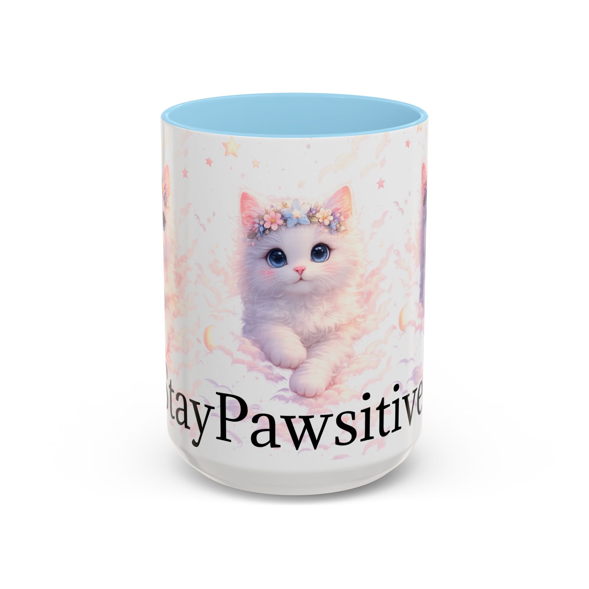 Pawsitive Kitten Accent Coffee Mug | Floral Crown Cat, 11oz 15oz