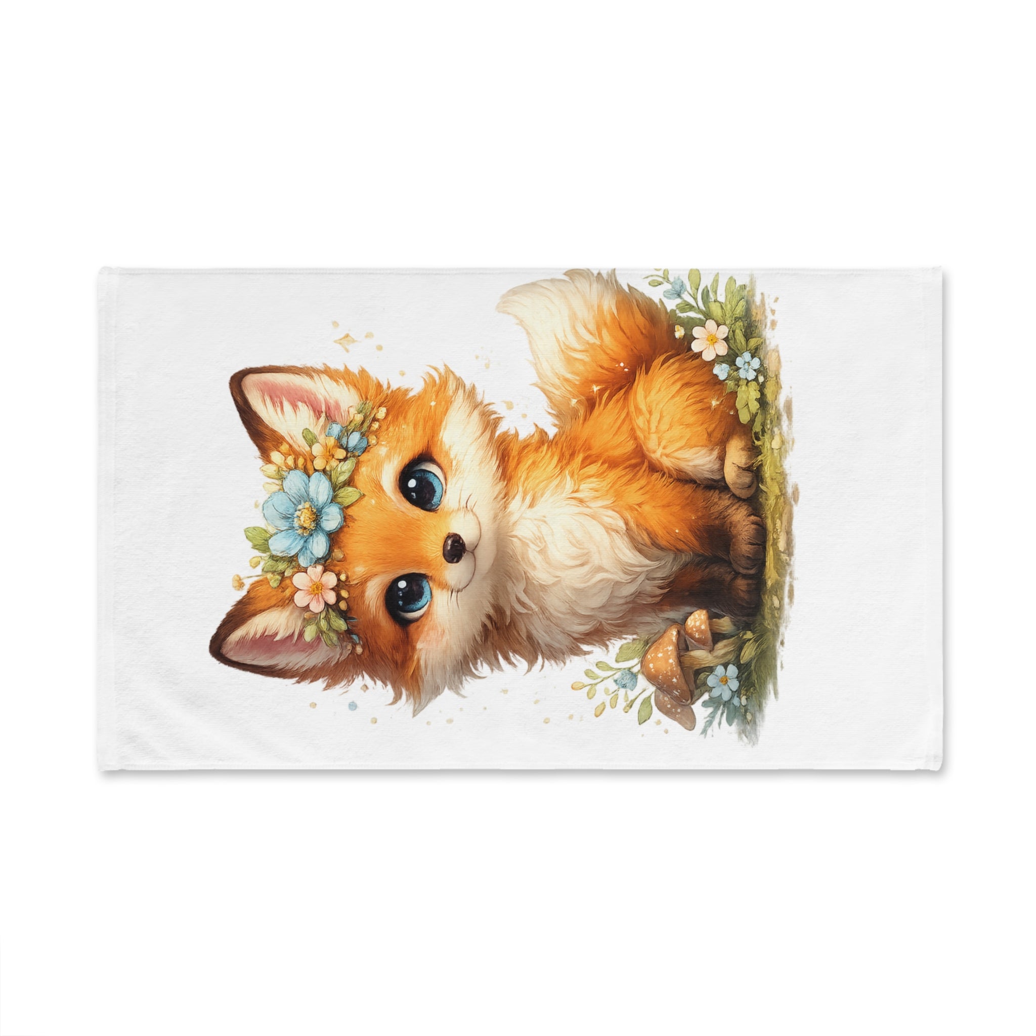 Woodland Fox Floral Hand Towel — Cute Fox with Mushroom & Flower Crown