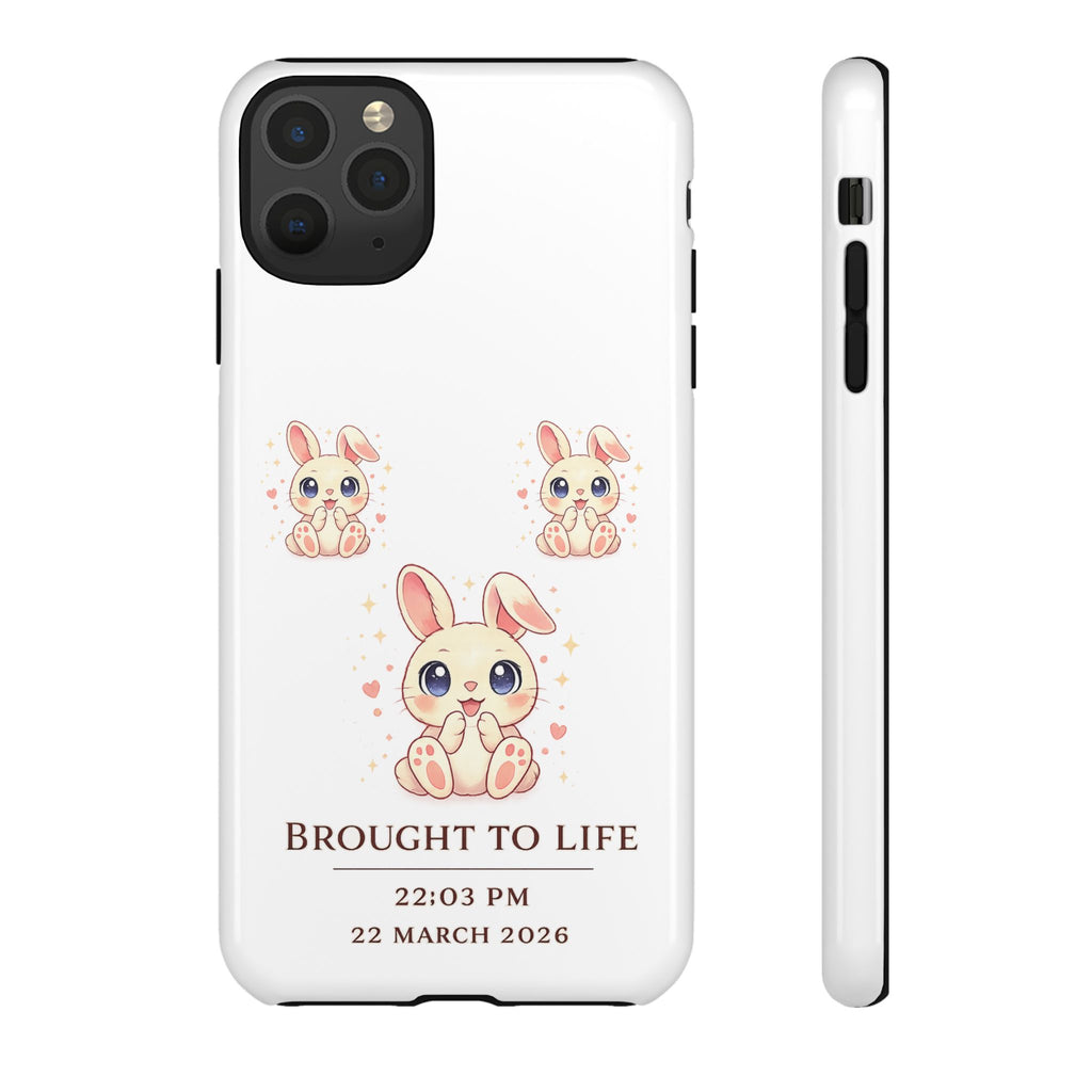Cute Bunny Nursery Birth Announcement Phone Case | Personalized Name, Date & Time