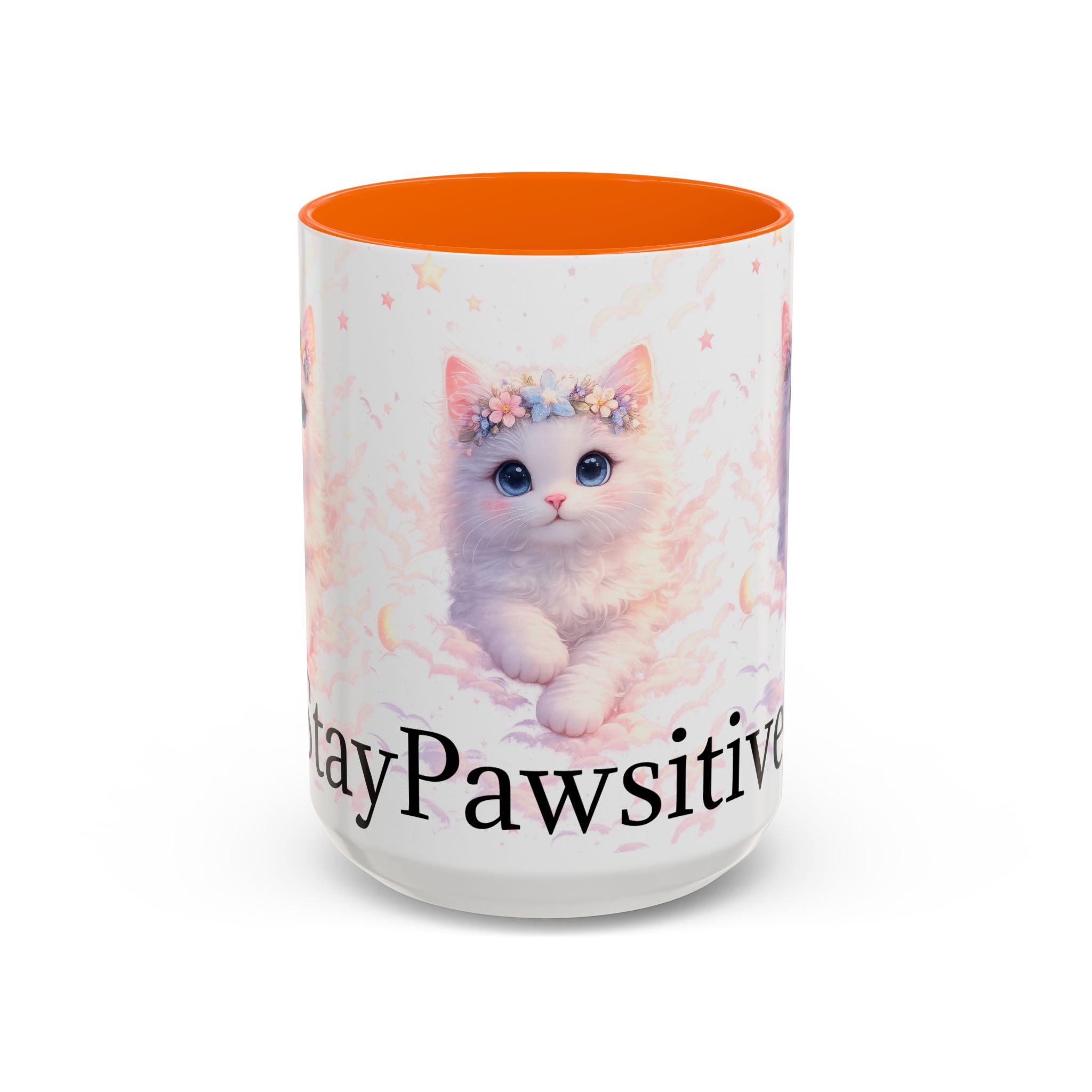 Pawsitive Kitten Accent Coffee Mug | Floral Crown Cat, 11oz 15oz