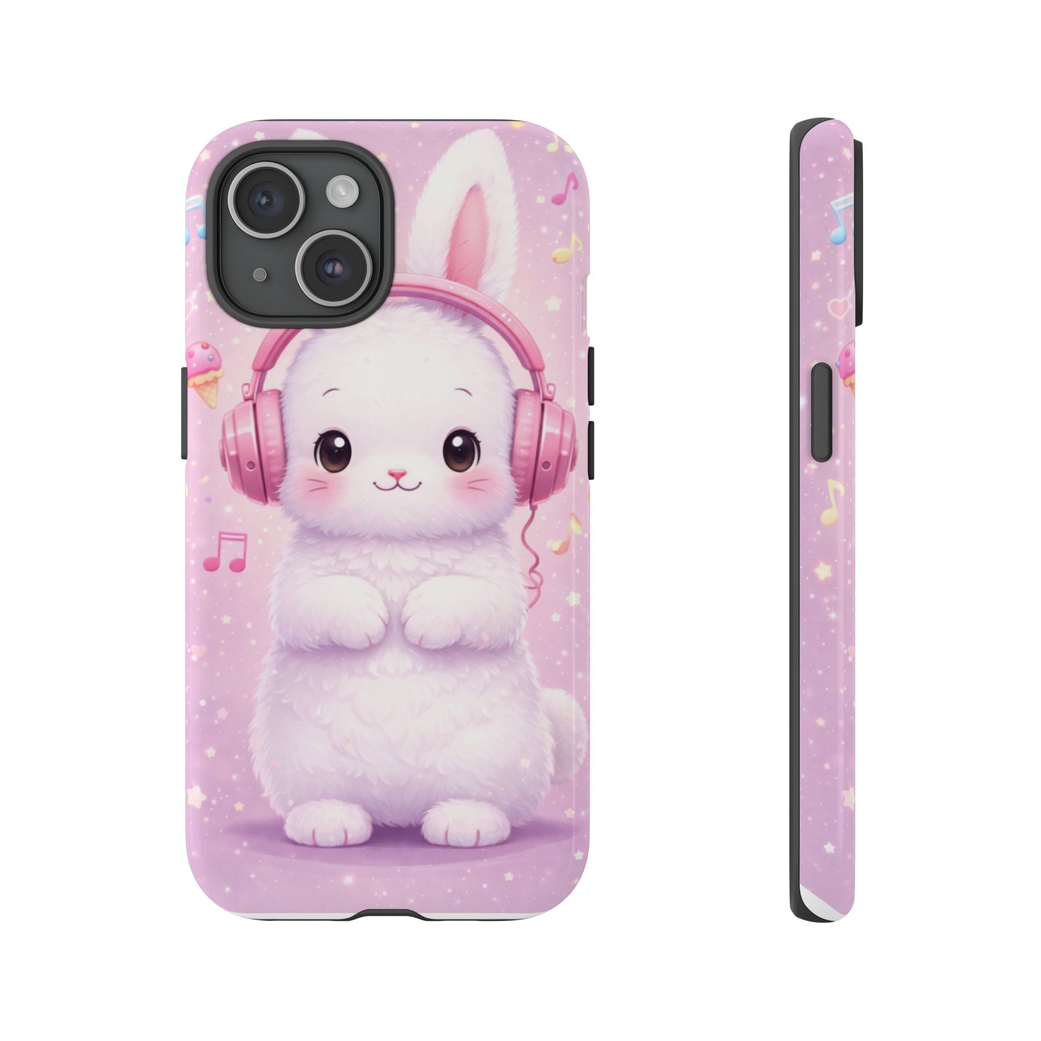 Pastel Bunny with Pink Headphones Phone Case | Dual-Layer Protective Case