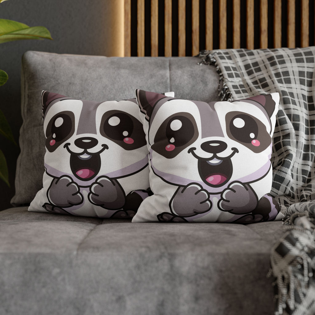 Kawaii Blushing Raccoon Square Pillowcase, Spun Polyester Decorative Pillow Cover