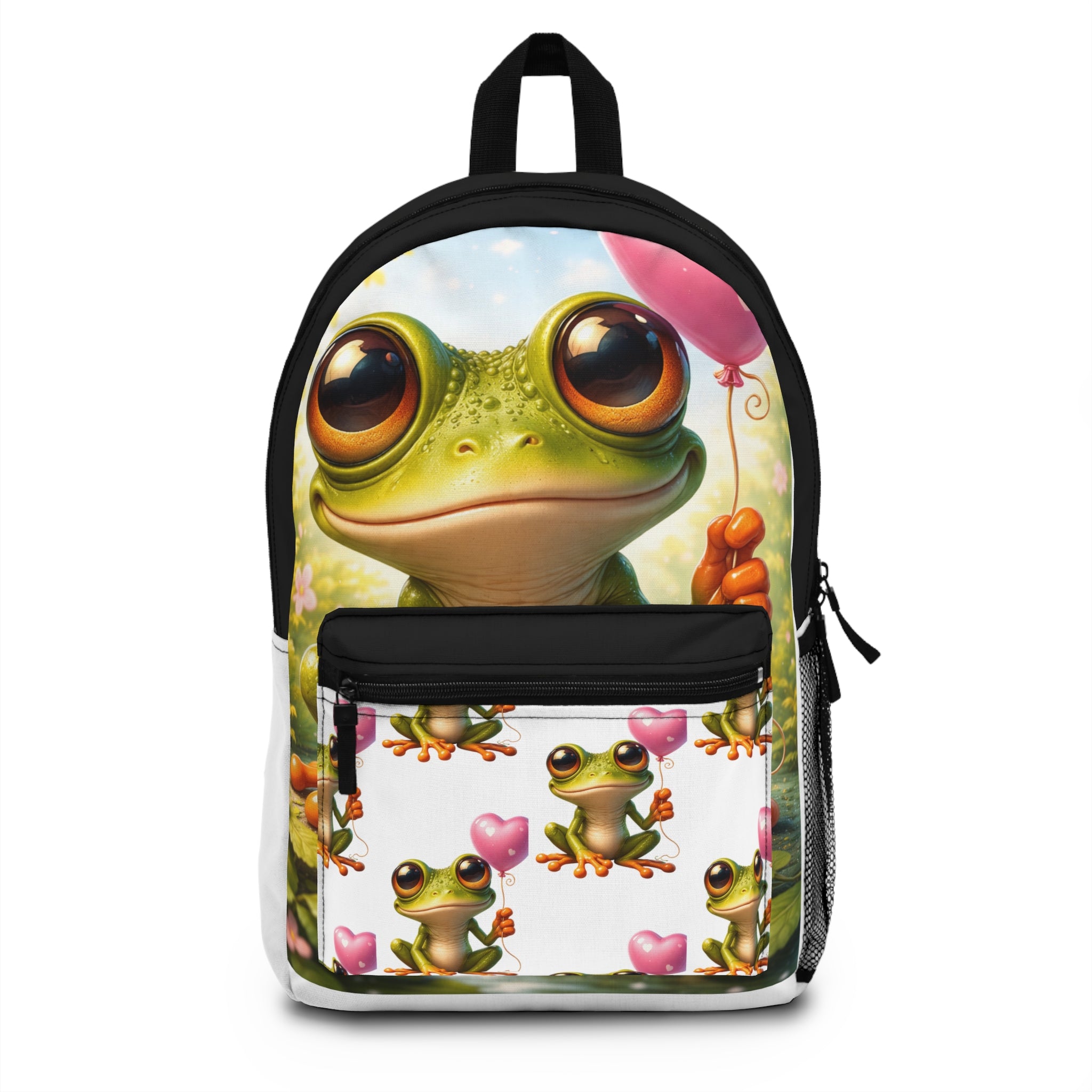 Whimsical Frog Heart-Balloon Backpack — Lightweight Daypack with Padded Laptop Sleeve