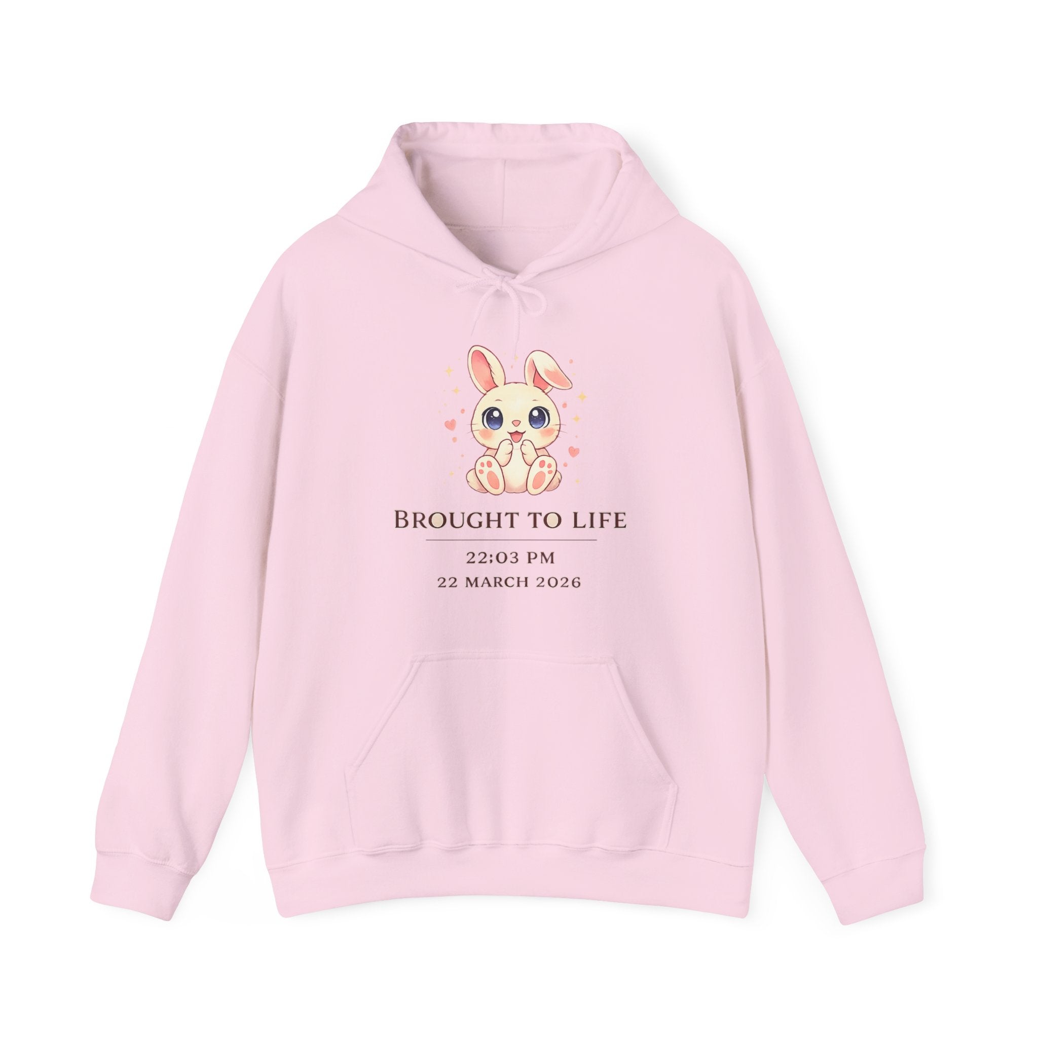 Cute Bunny Illustration Brought To Life Hoodie | Personalized Date & Time
