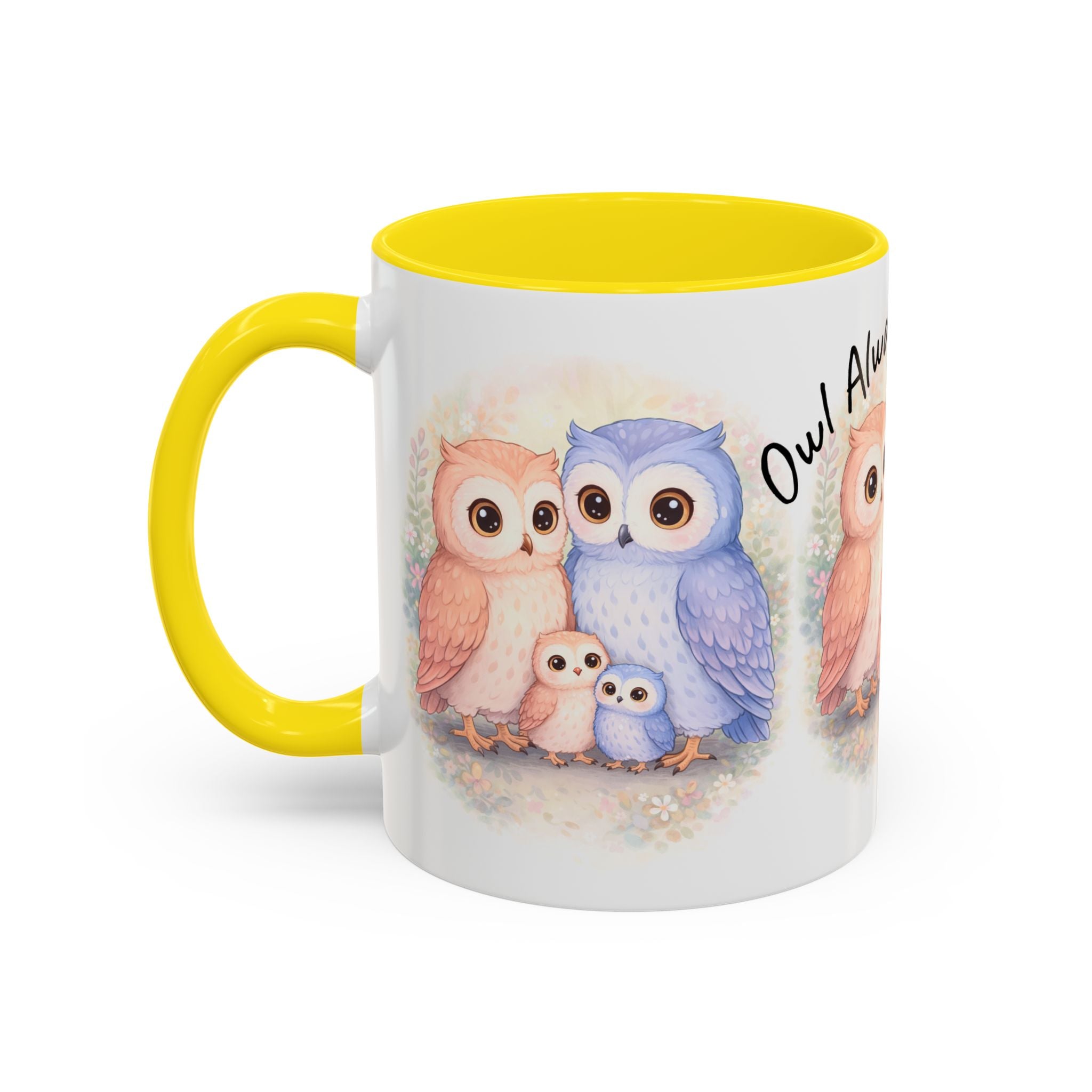 Watercolor Owl Family Mug 11oz 15oz | Pastel Ceramic Accent Coffee Cup